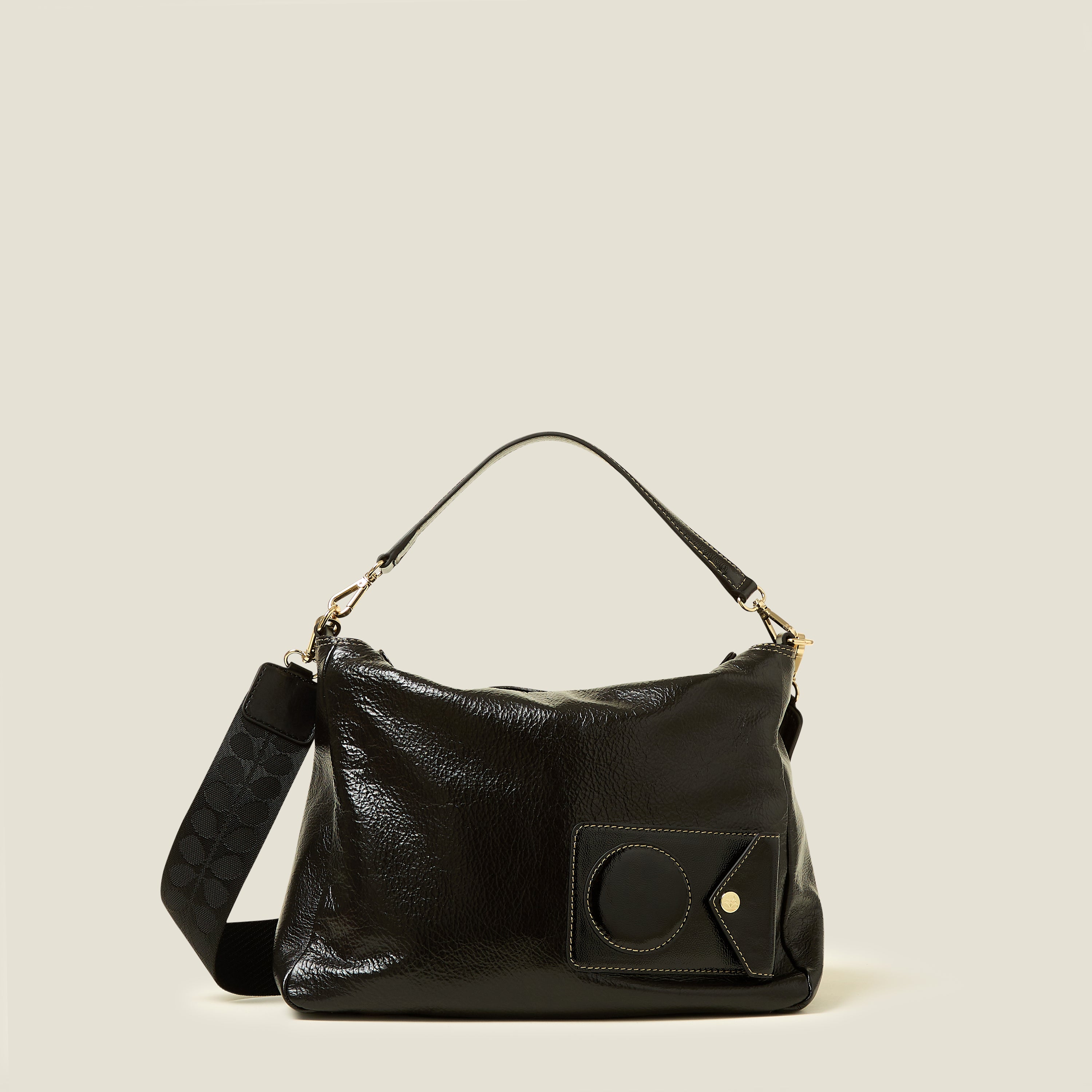 Softie Shoulder Bag with OK Applique in Black - Stylish & Comfortable Crossbody Purse for Women, Perfect for Work, Travel & Everyday Use