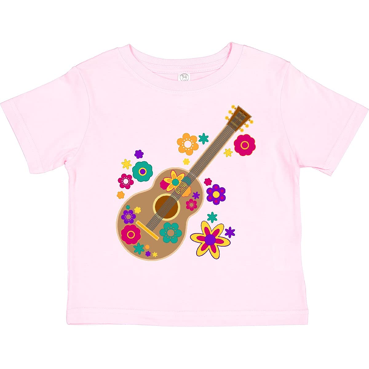 Colorful Floral Acoustic Guitar Toddler T-Shirt - Soft Cotton Kids Tee for Music Lovers, Birthday Gifts & Casual Wear