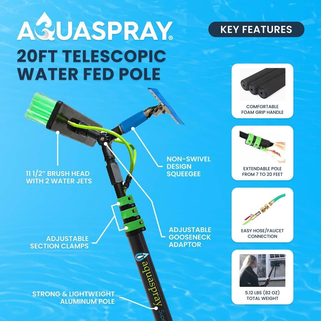 20FT Solar Panel Cleaning Brush & Water Fed Pole Kit - Professional Window & Glass Cleaning System with Scrubber Brush & Hose Spray Washer - Perfect for Residential & Commercial Solar Panel Maintenance, High-Rise Window Washing, and Outdoor Surface Cleaning