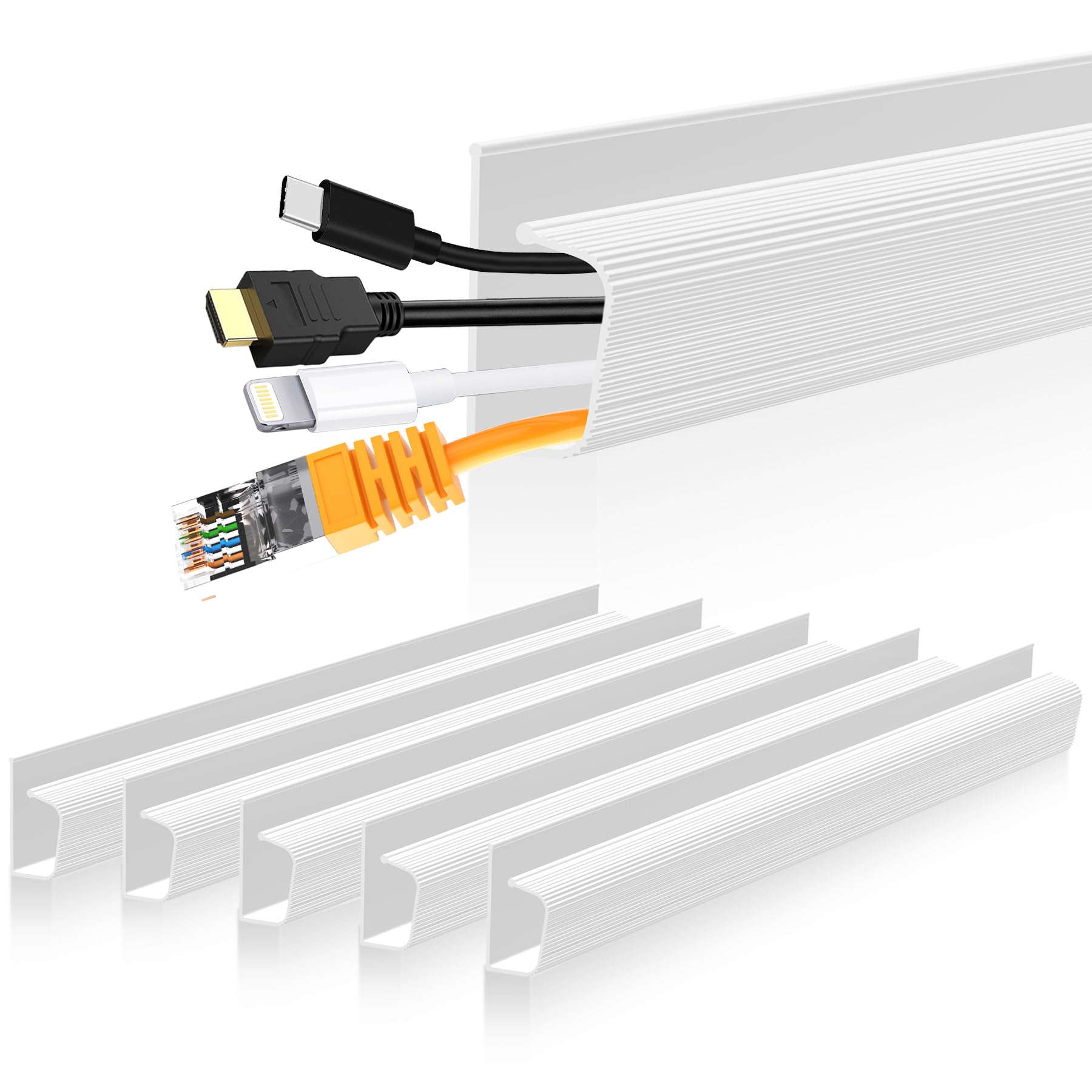 Under Desk Cable Management J Channel - Neat Cord Organizer for Home & Office Workspace | Wire Hider for Computer, TV & Electronics | Easy Installation Cable Tray Solution