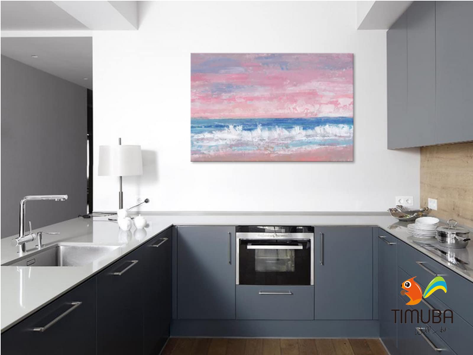 TIMUBA Pink Abstract Beach Wall Art - 32x48 Inches Ocean Sunset Canvas Painting for Bathroom & Living Room Decor - Perfect for Coastal, Nautical & Boho Home Styling