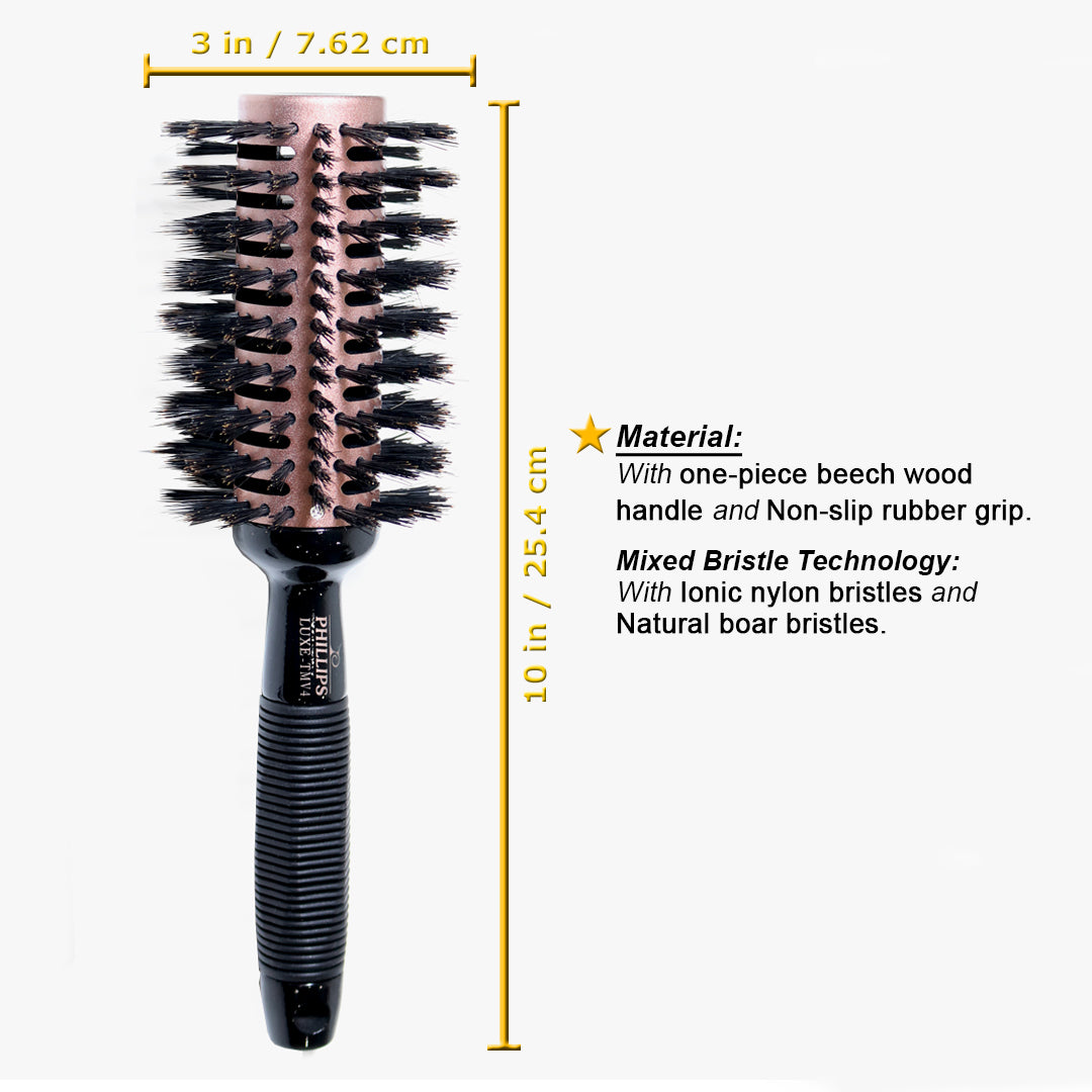 Phillips Brush 3 Tourmaline Monster Vent Round Hair Brush with Boar & Ionic Nylon Bristles (LUXE TMV4) - Perfect for Salon Styling, Detangling & Smoothing at Home
