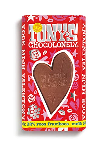 Tony's Chocolonely Milk Chocolate Bar with Rose & Raspberry - 180g Valentine's Day Gift, Romantic Dessert for Couples & Chocolate Lovers