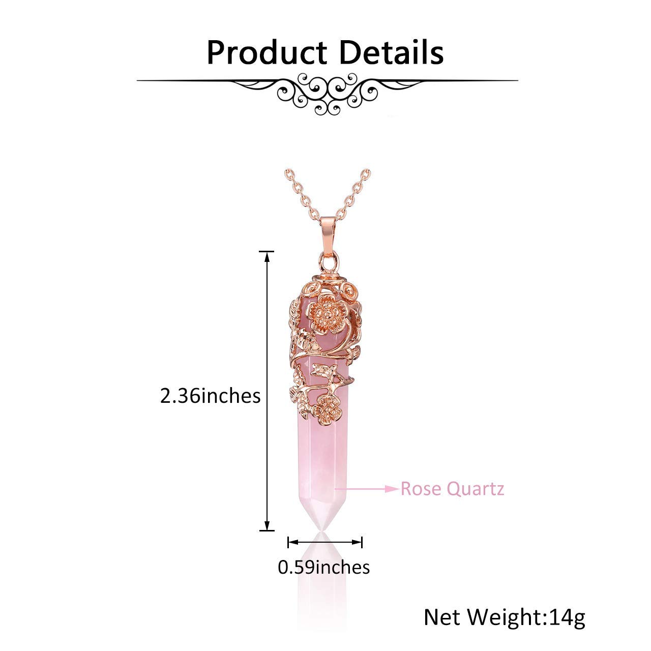Jovivi 2-Piece Crystal Necklace Set - Rose Gold Plated Rose Flower Wrapped Natural Rose Quartz & Titanium Coated Rainbow Rock Quartz Chakra Necklaces for Healing, Energy Balancing & Spiritual Wellness | Perfect for Meditation, Yoga, Reiki & Gift Giving