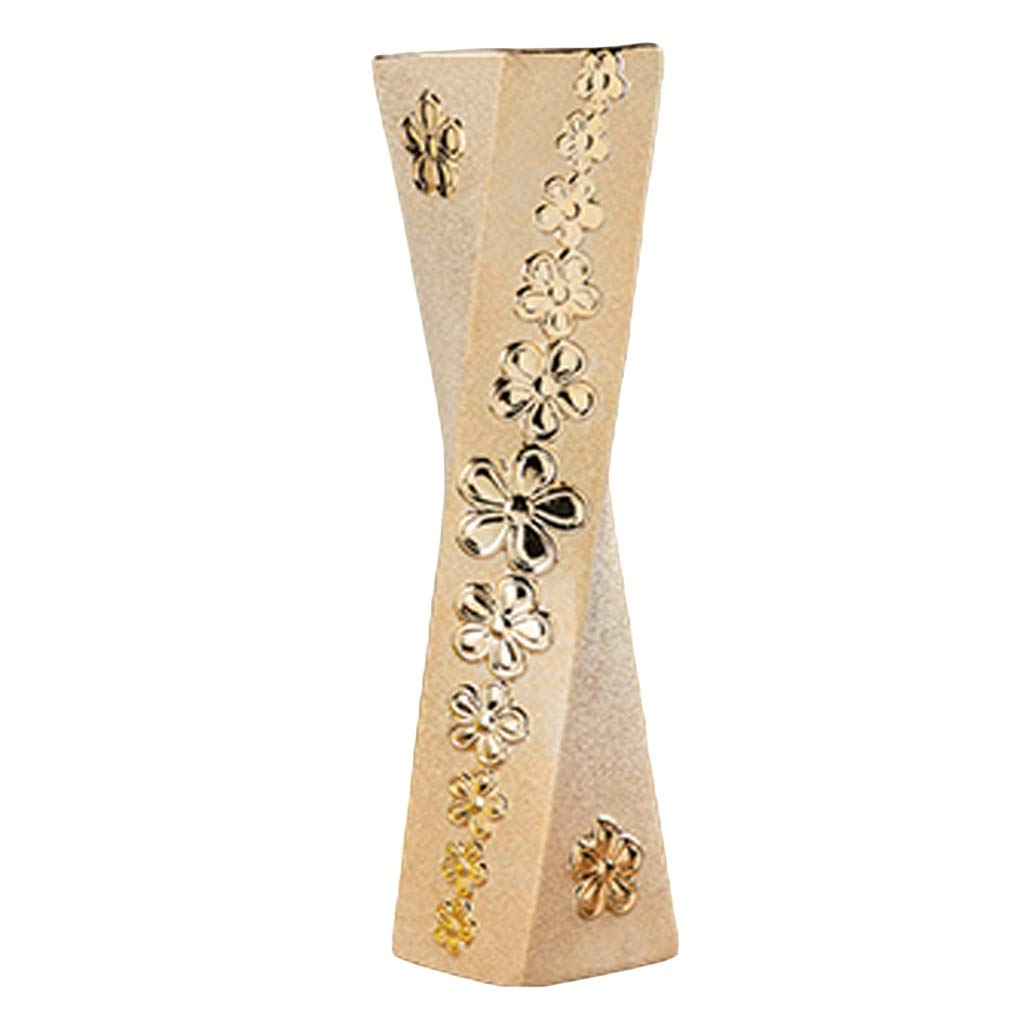 Golden Ceramic Floor Vase - Large Decorative Vase for Living Room, TV Cabinet & Home Decor - Elegant Gold Finish - Perfect for Floral Arrangements, Wedding Centerpieces & Interior Design Accents