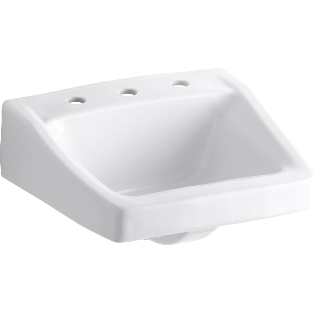 Kohler K-1724-0 White Wall Mount Single Bowl Bathroom Sink - Perfect for Small Bathrooms, Powder Rooms & Modern Home Decor