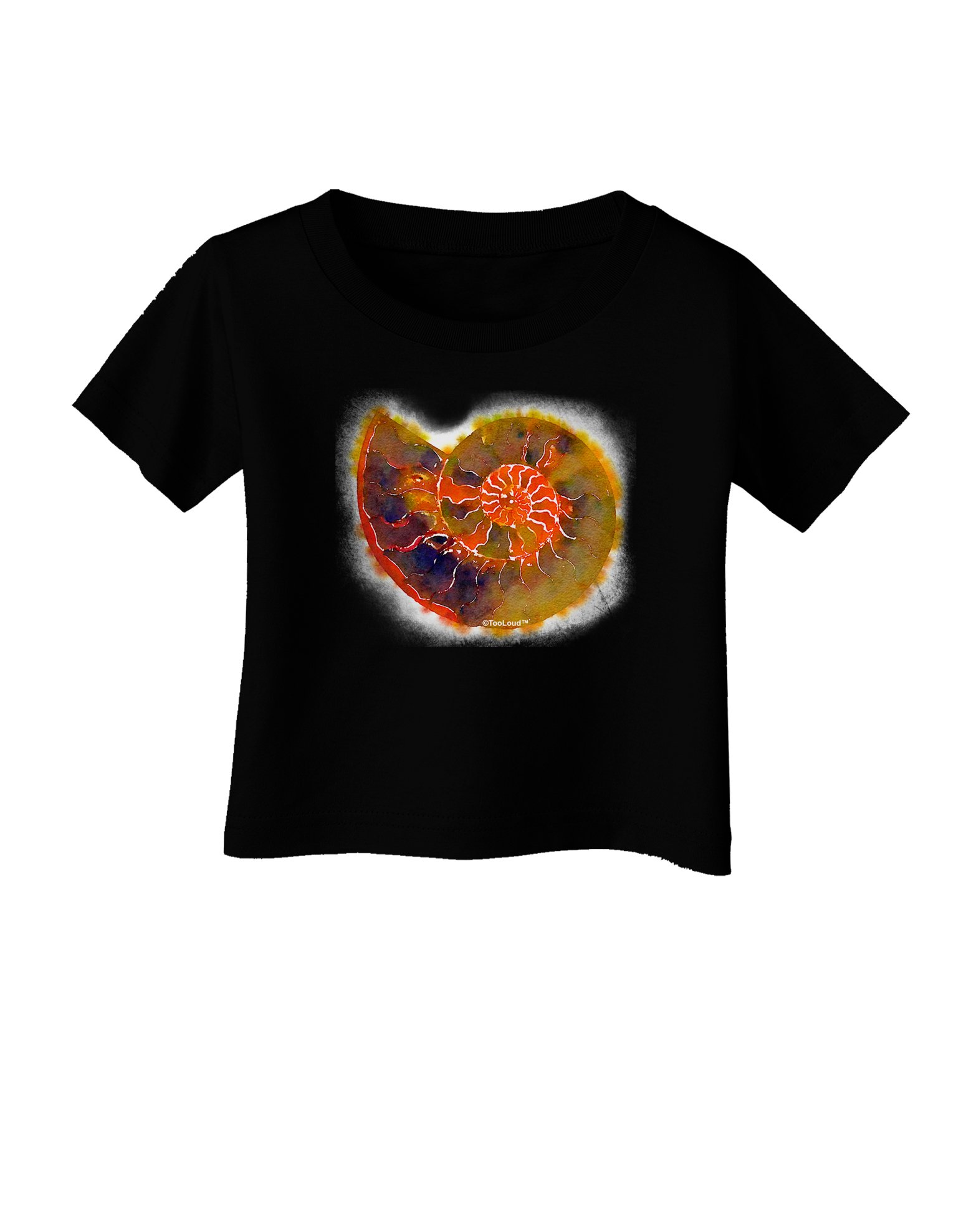 TOOLOUD Nautilus Fossil Watercolor Baby T-Shirt - Dark Blue Organic Cotton Tee for Boys & Girls | Perfect for Playdates, Daycare & Family Photos