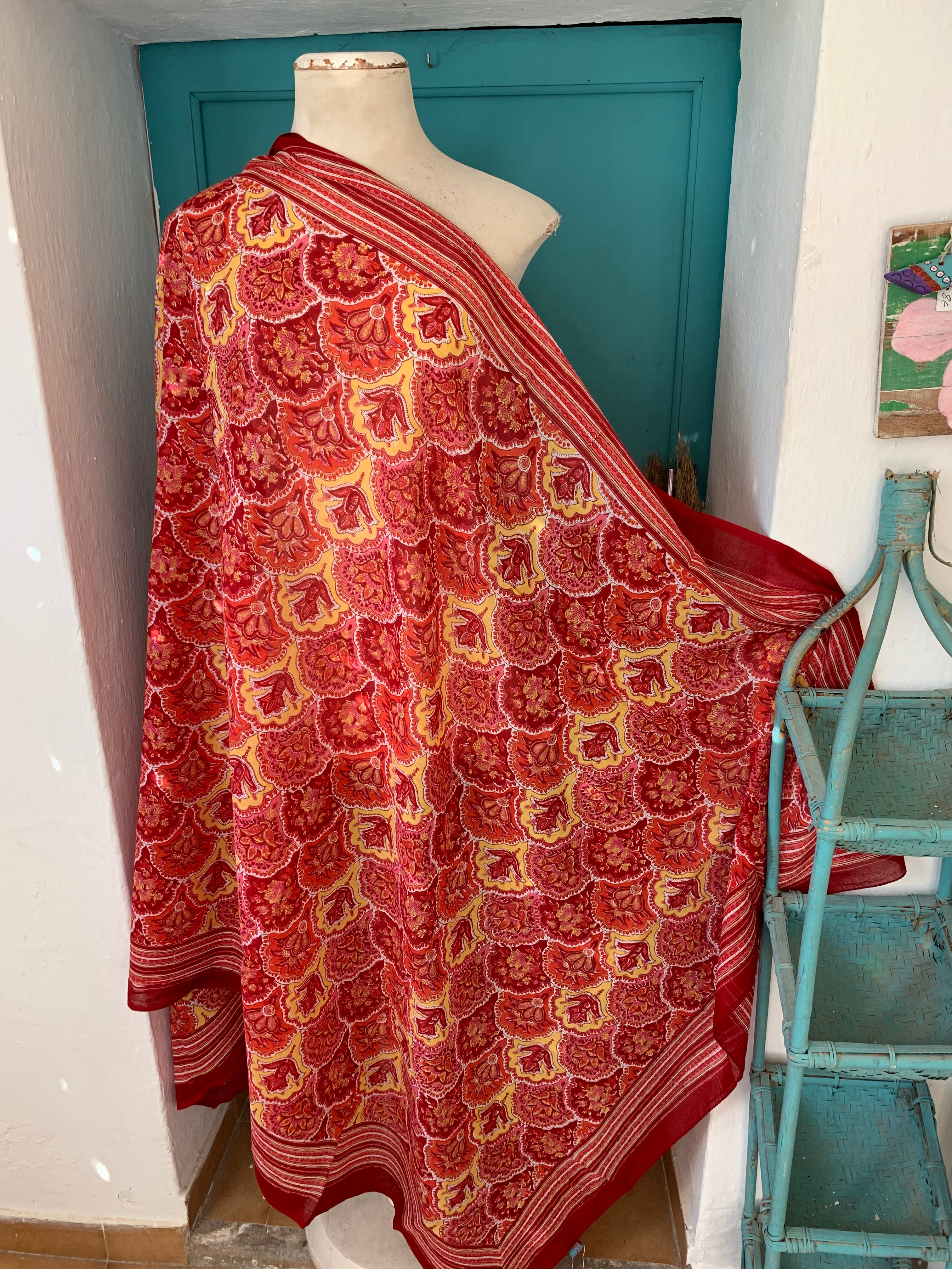 Stylish Block Print Cotton Sarong Pareo Shawl - New Collection for Beach, Pool & Summer Fashion