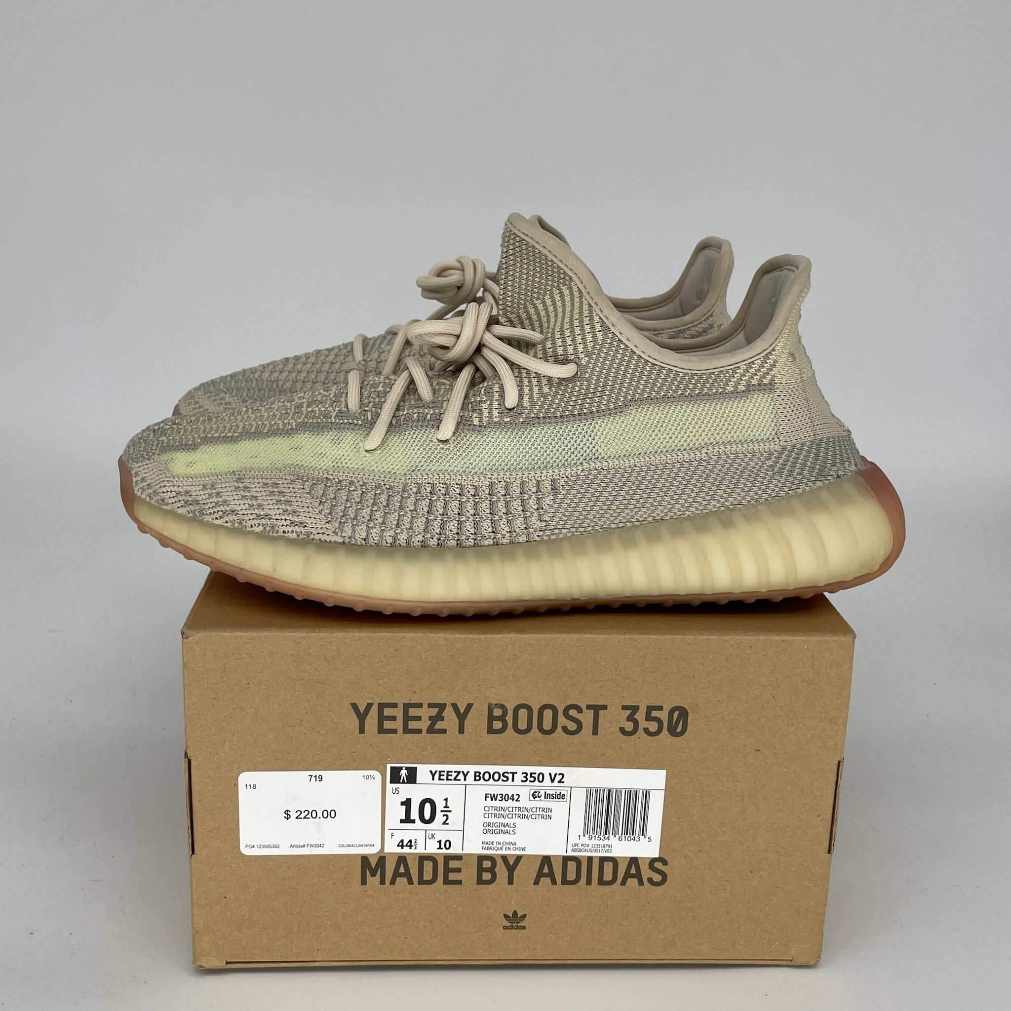 Adidas Yeezy Boost 350 V2 Citrin Non-Reflective - Men's Size 10.5 (FW3042) | Running Shoes, Gym Workouts & Casual Streetwear