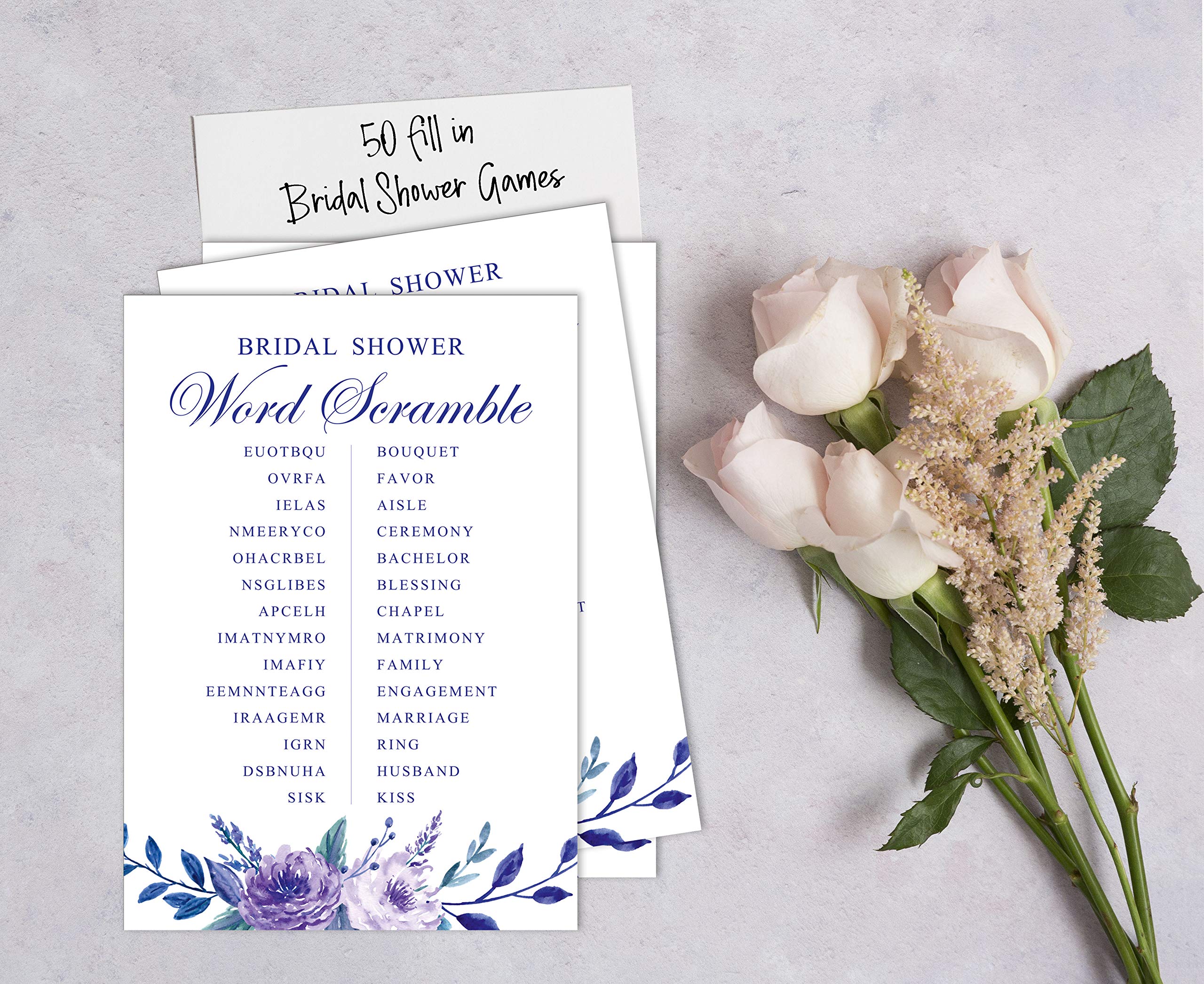 50-Pack Floral Wedding Word Scramble Game Cards - Fun Bridal Shower & Tea Party Activities for Wedding Guests & Bachelorette Parties