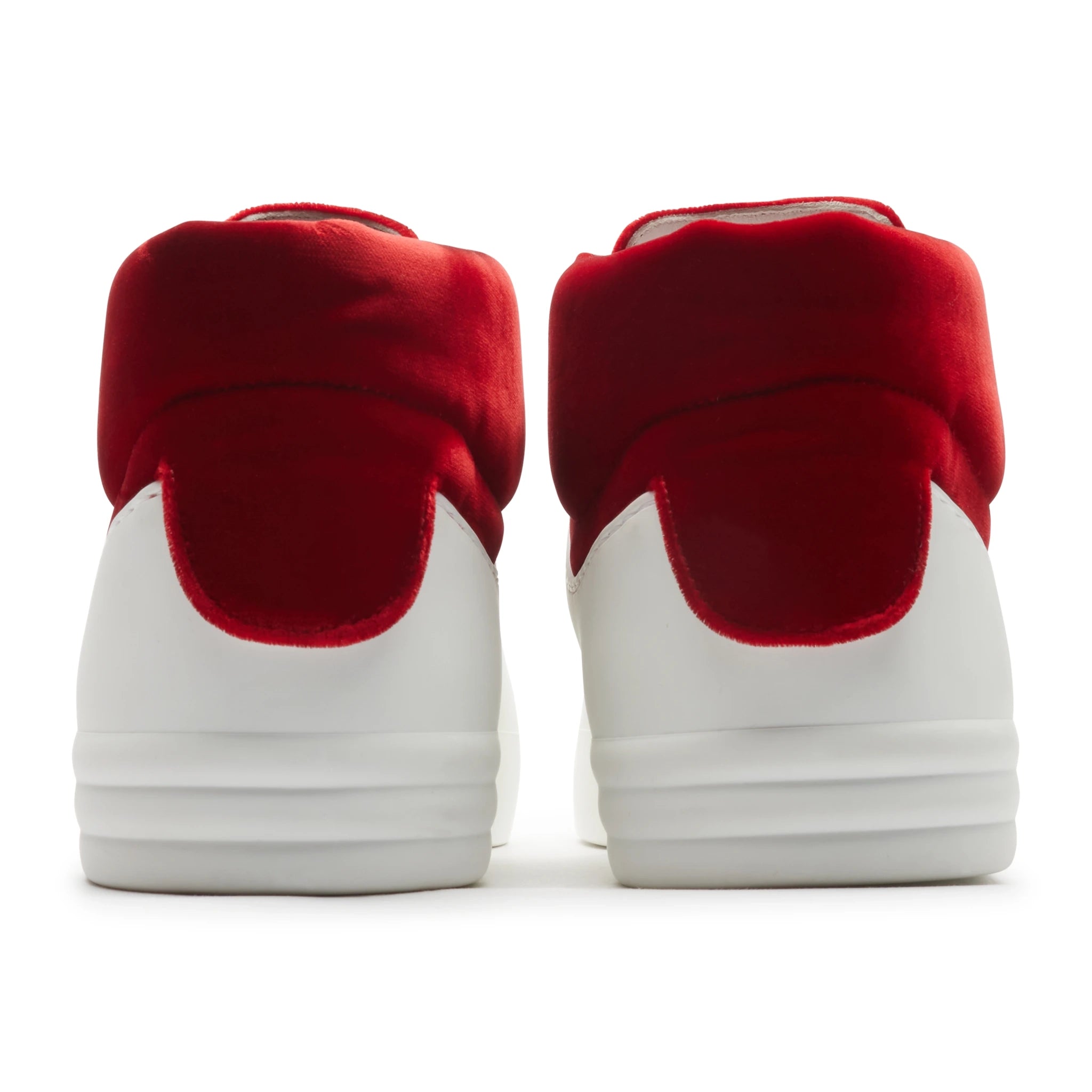 Chanel CC High White Red Velvet Sneakers - Authentic Preloved Luxury Shoes for Women | Perfect for Casual Outfits, Date Nights & Fashion Events