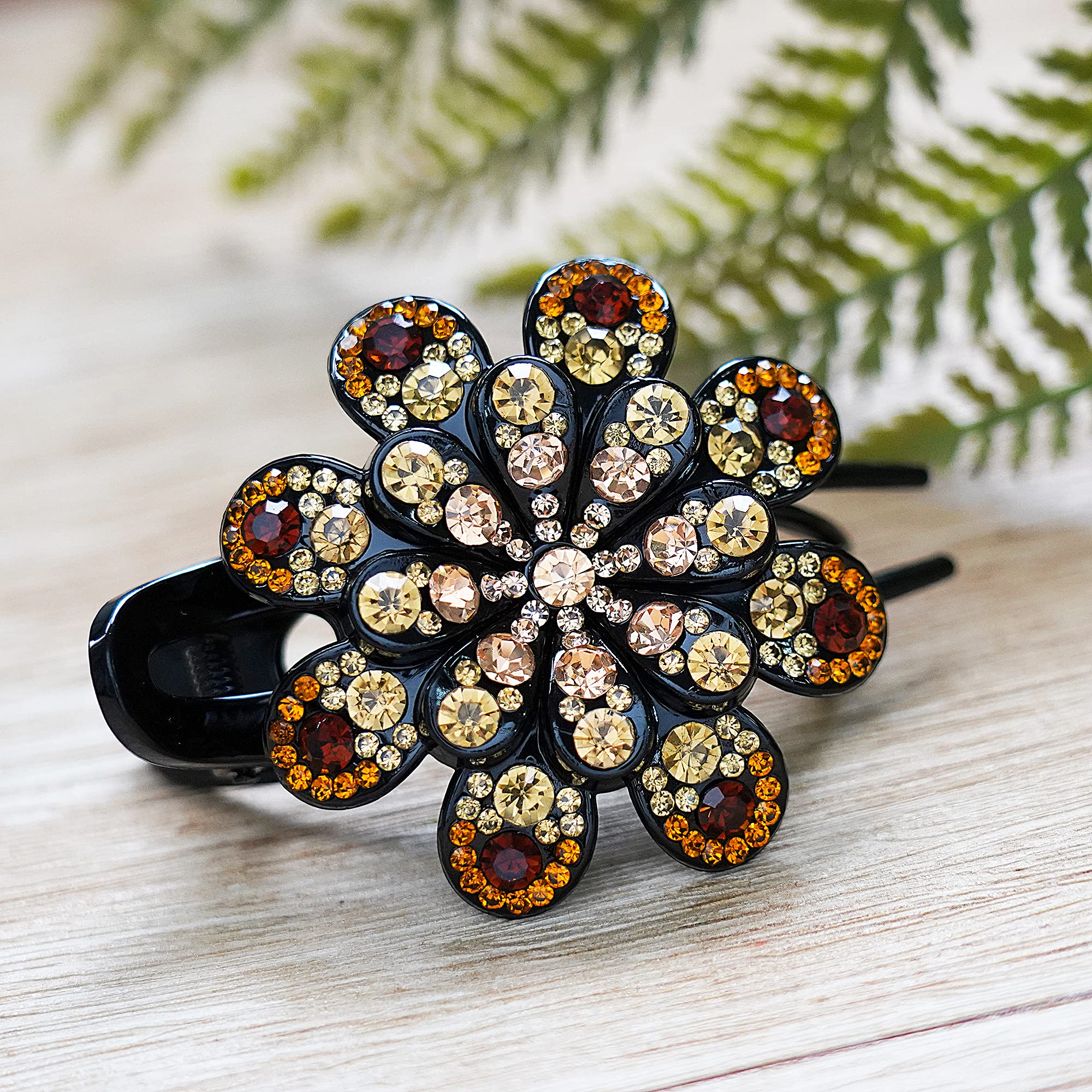 MIZORRI Rhinestone Hair Claw Clips - Non-Slip Crystal Glitter Hair Barrettes for Women & Girls, Decorative Flower Hairpins for Thick Long Hair (Set of 2) - Perfect for Weddings, Parties & Everyday Styling