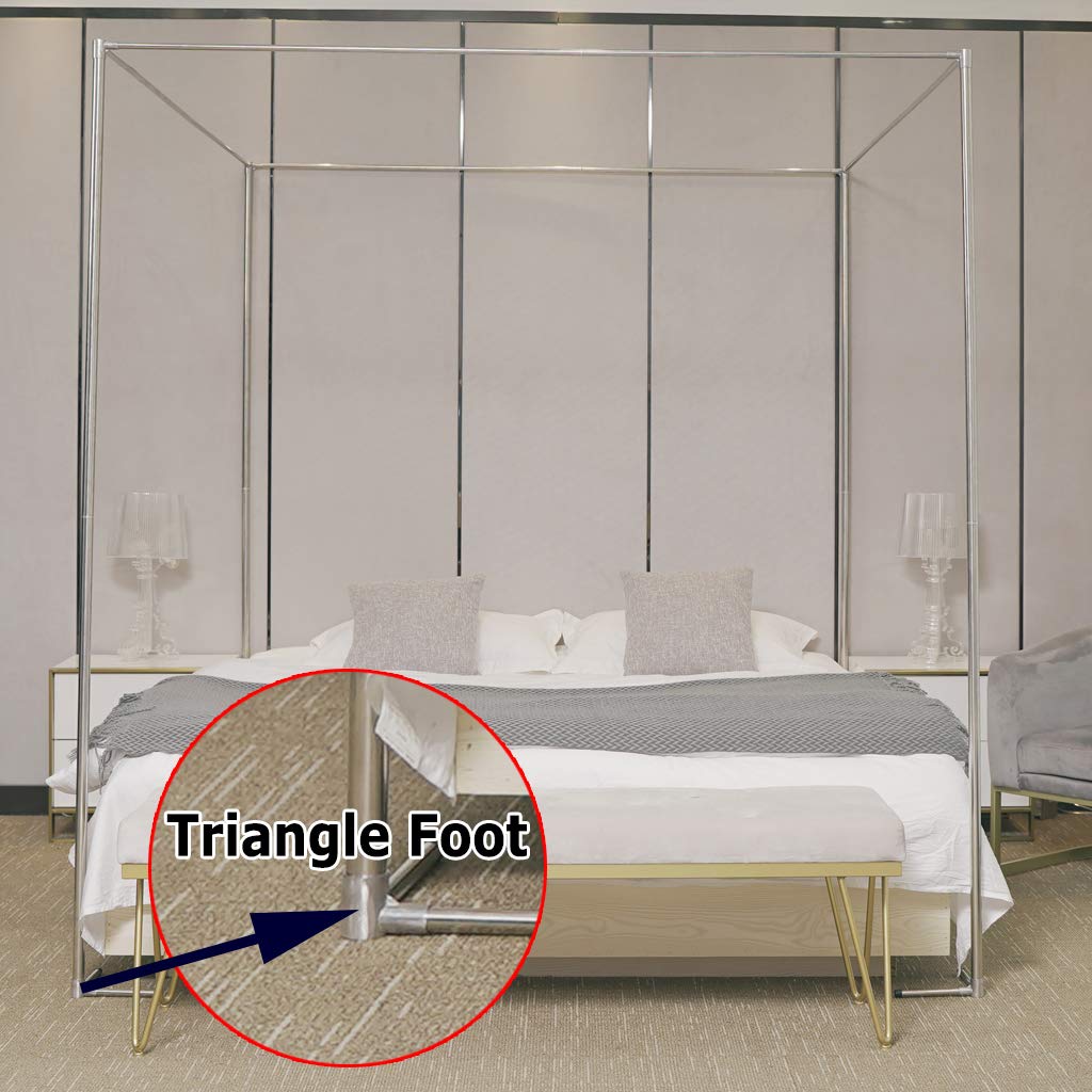 Sturdy Spiral Design Stainless Steel Bed Canopy Frame - 4-Post Corner Mosquito Net Bracket for Metal/Wood Beds (Metallic Silver, California King) - Perfect for Bedroom Decor, Outdoor Camping & Mosquito Protection (WMNC003SR)