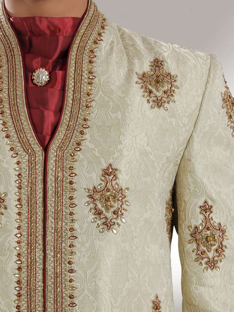 Elegant Cream Sherwani with Embroidered Groom Light Design - Perfect for Indian Wedding Ceremonies & Special Occasions