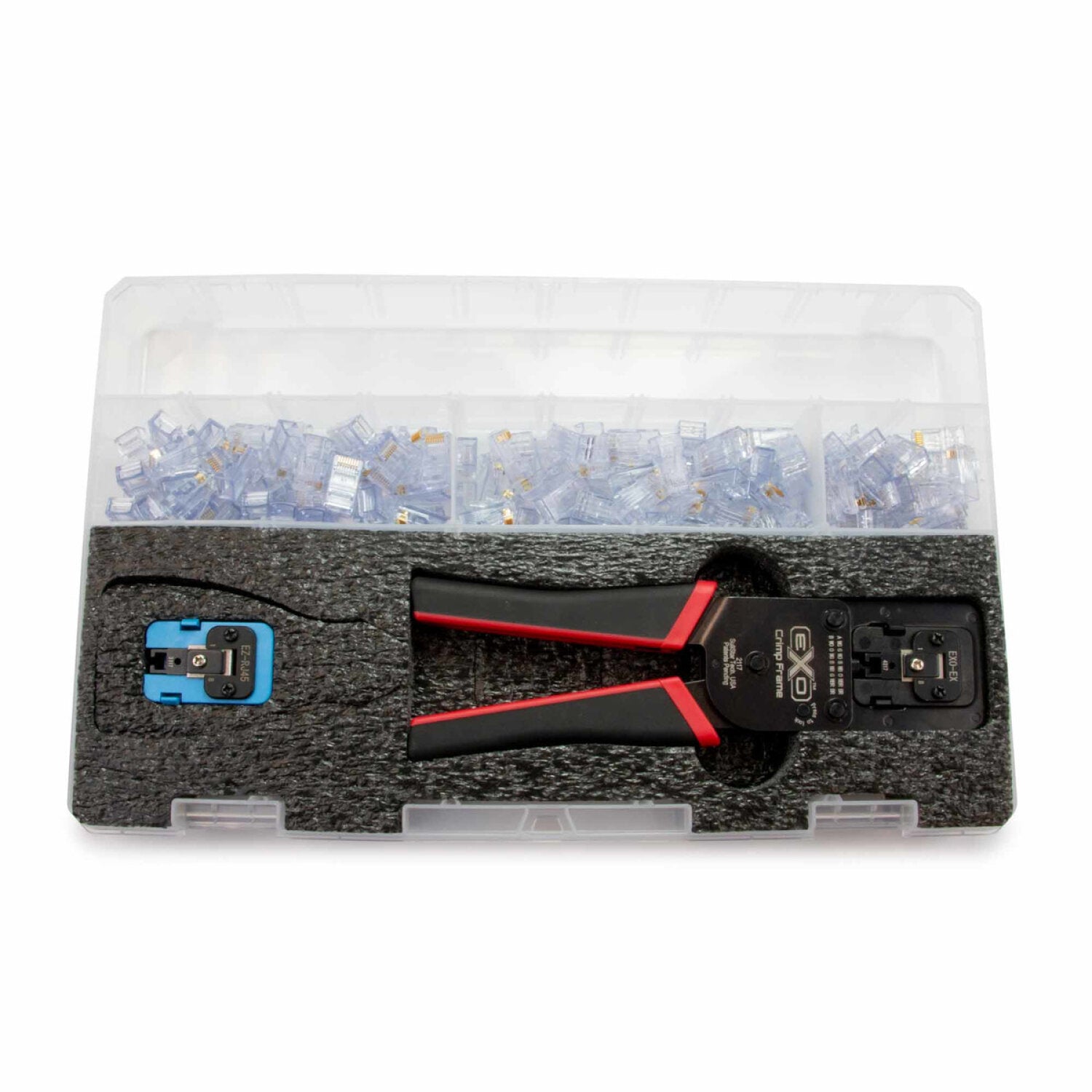 Platinum Tools 90186 ezEX RJ45 Termination Kit - Pass Through RJ45 Connectors, Basic Network Installation Tool with Plastic Storage Case | Perfect for Ethernet Cable Wiring & Network Setup