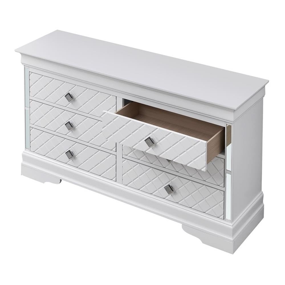 Glory Furniture Verona Wood 6-Drawer Dresser with White Pearlescent Finish - Perfect for Bedroom Storage & Organization