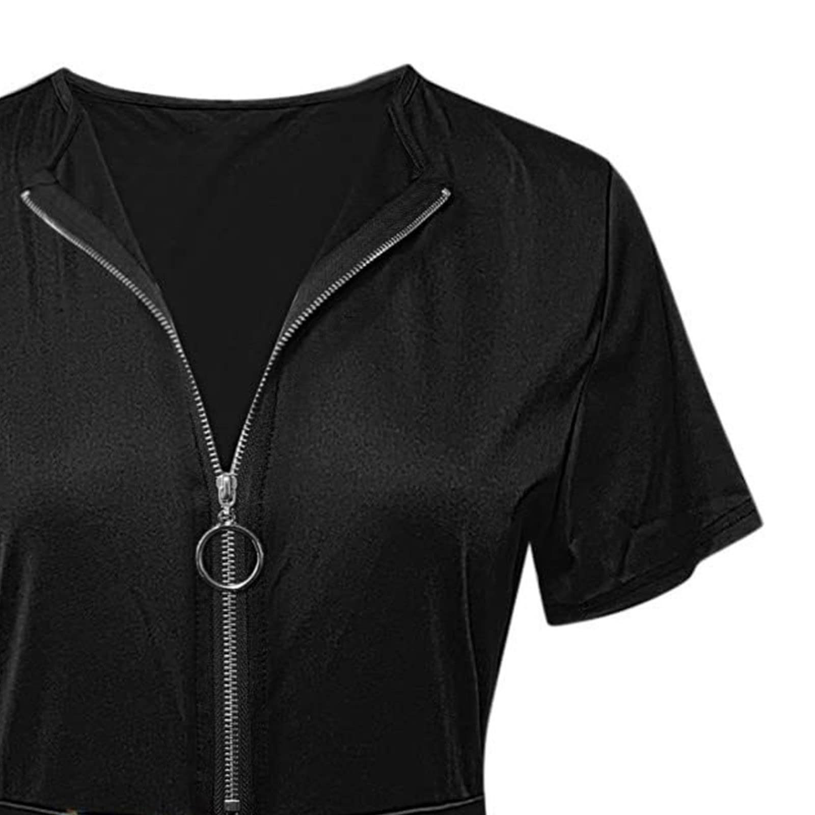 Stylish Women's Midi Summer Dresses - Crewneck Short Sleeve Zipper Swing Party Dress | Elegant & Classy for Beach, Wedding & Cocktail Events