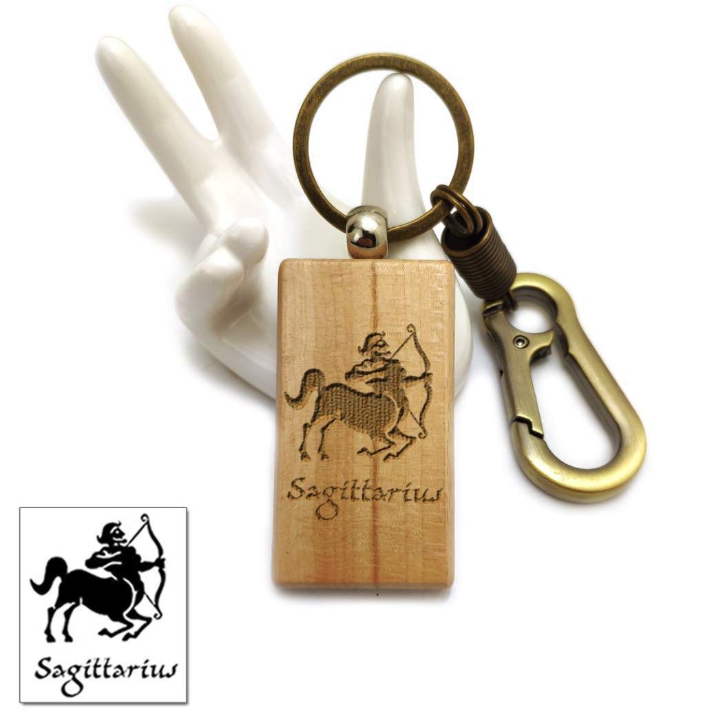 ZHome Retro Keychain with Laser Engraved Zodiac Constellation Wooden Pendant - Sagittarius Horoscope Key Ring for Women & Men - Perfect Gift for Astrology Lovers & Daily Use
