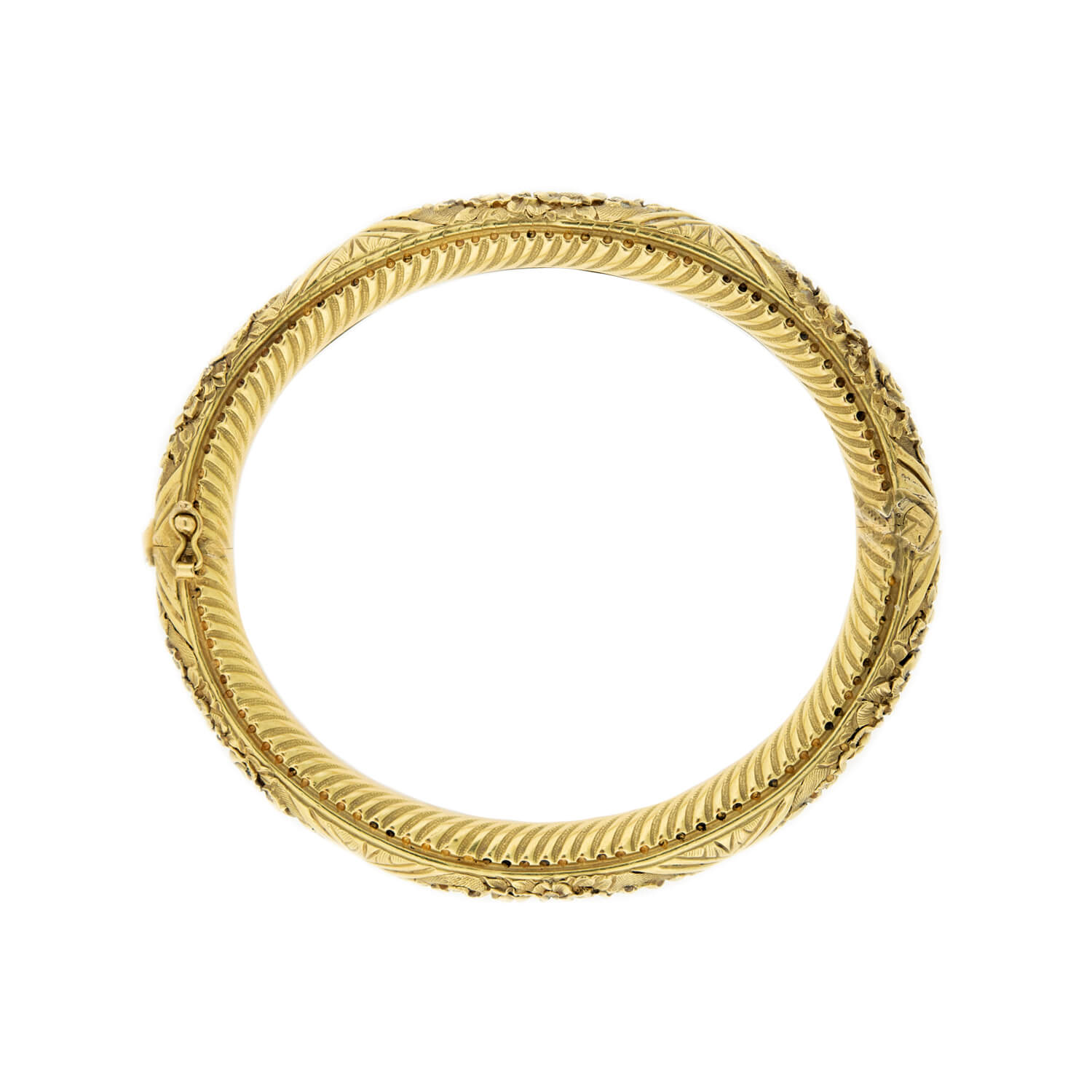 Victorian Style 18k Gold Repoussé Hinged Bangle Bracelet - Elegant Antique Jewelry for Women, Perfect for Weddings, Parties & Special Occasions