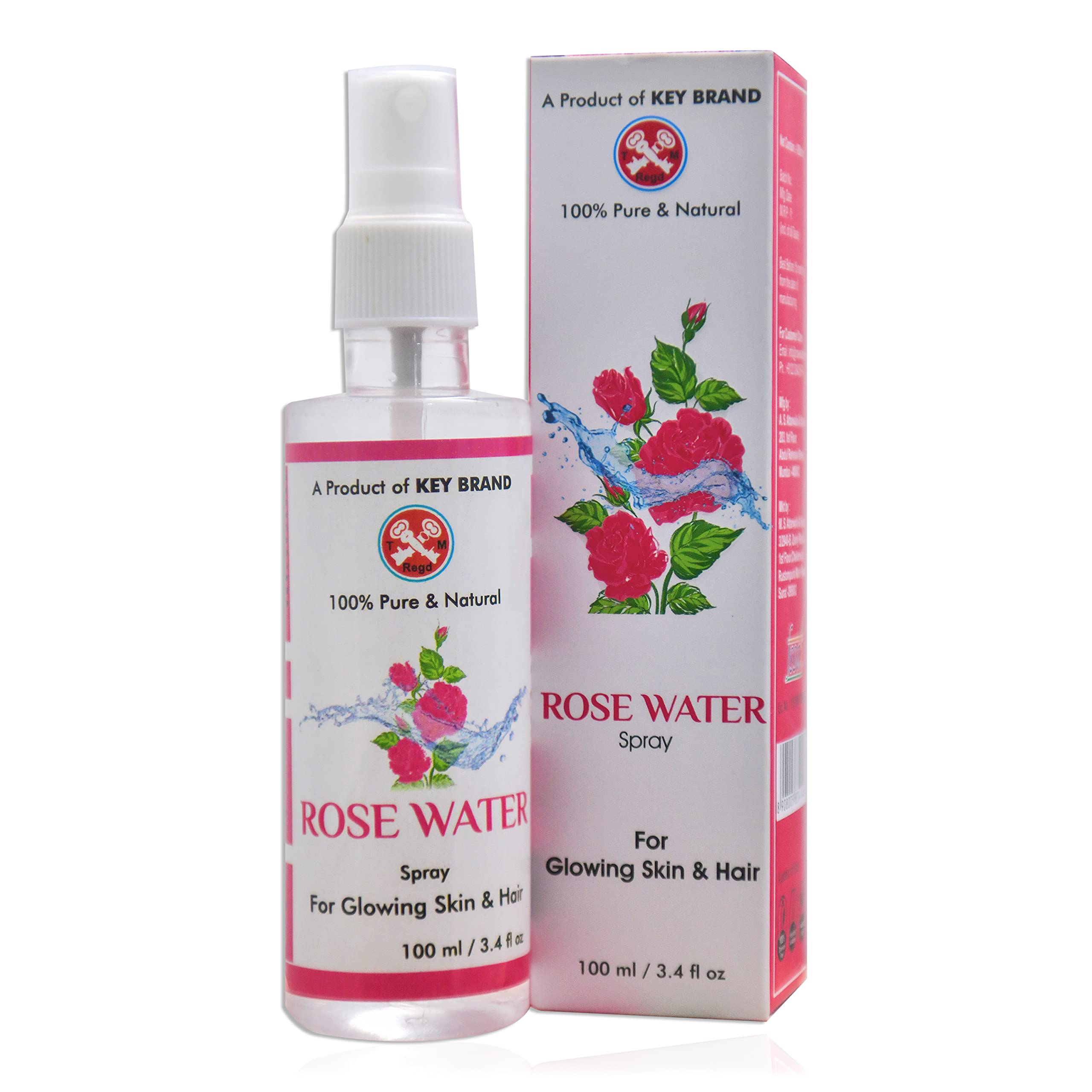 Keybrand Rose Water Facial Mist - 100ml Hydrating Spray Bottle for Skin Care, Makeup Setting & Refreshing