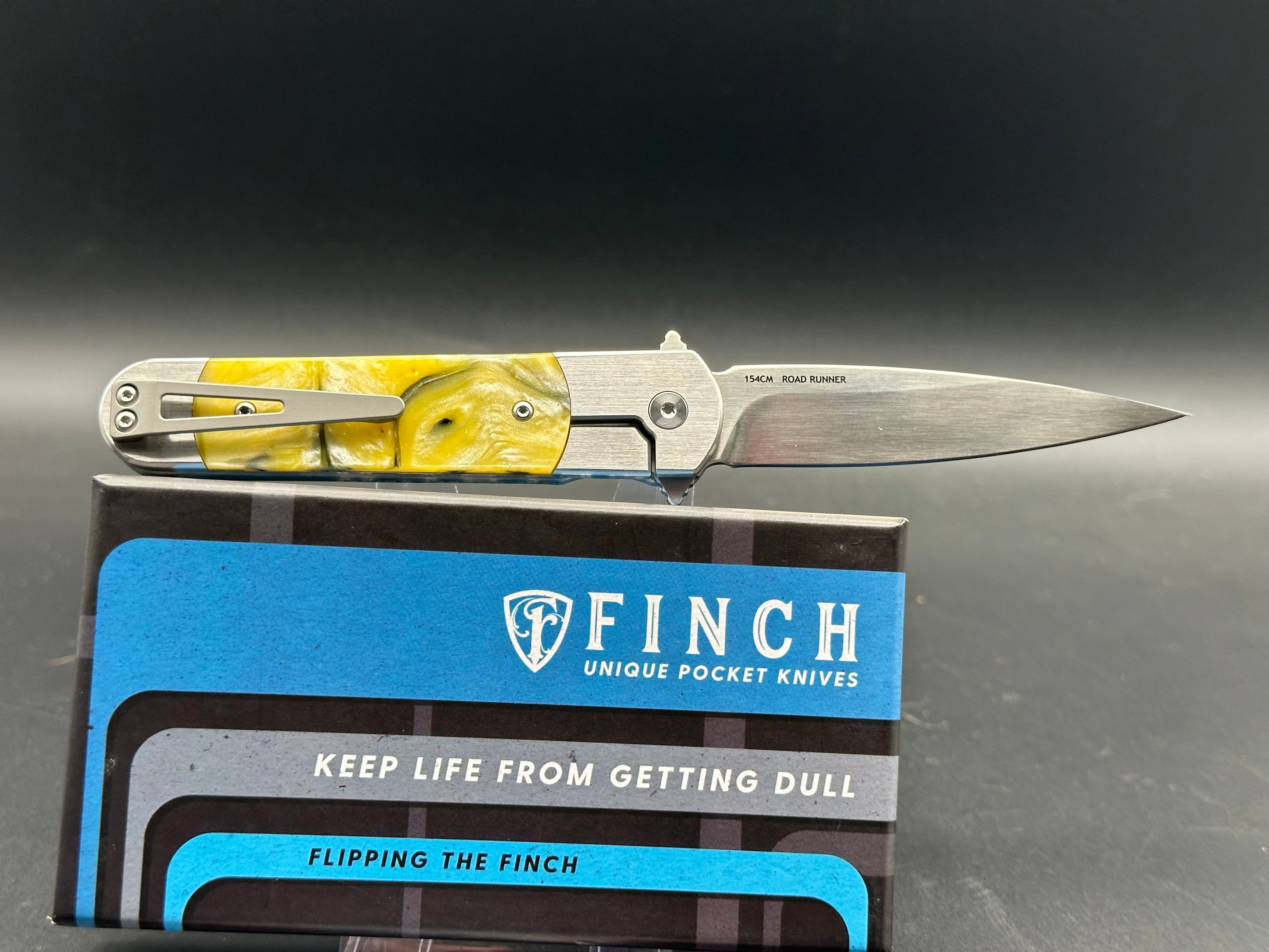 Finch Roadrunner Hornet Folding Knife - Stainless Steel Liner Lock, Yellow Resin Handle, 154CM Satin Blade - EDC, Camping & Outdoor Survival Tool