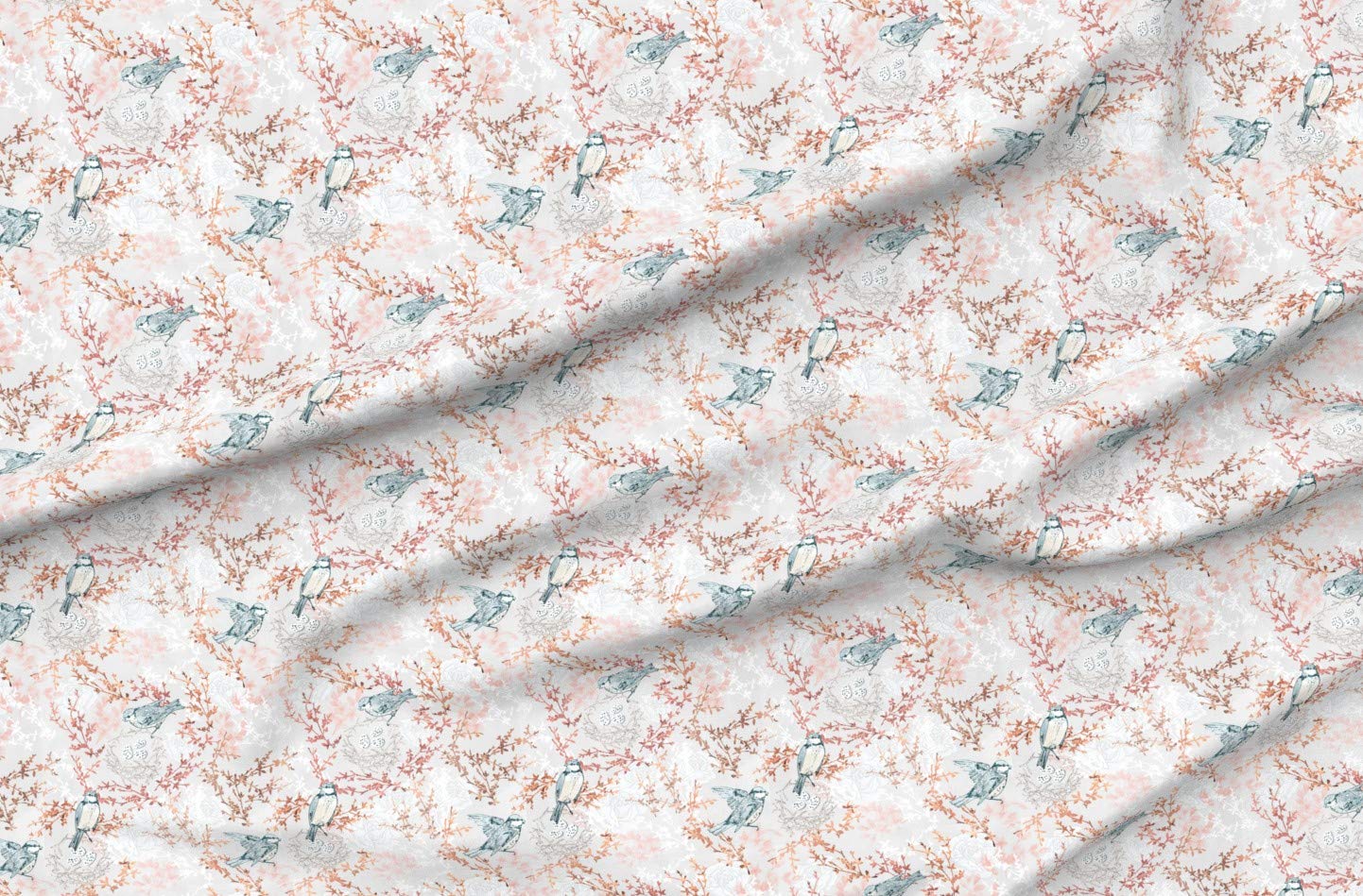 Rose Gold Bird Garden Spring Printed Petal Signature Cotton Fabric by The Yard - Premium Spoonflower Fabric for Sewing, Quilting, Apparel & Home Decor - Perfect for DIY Crafts, Curtains & Upholstery Projects