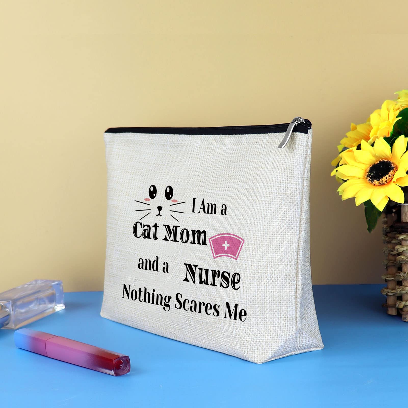 Cat Themed Makeup Bag - Perfect Gift for Cat Lovers, Nurses, and Crazy Cat Ladies | Nurse Birthday Gift, Retirement Present & Christmas Gift Idea | Cute Cosmetic Bag for Women, Sisters & Friends | Great for Travel, Work & Daily Use