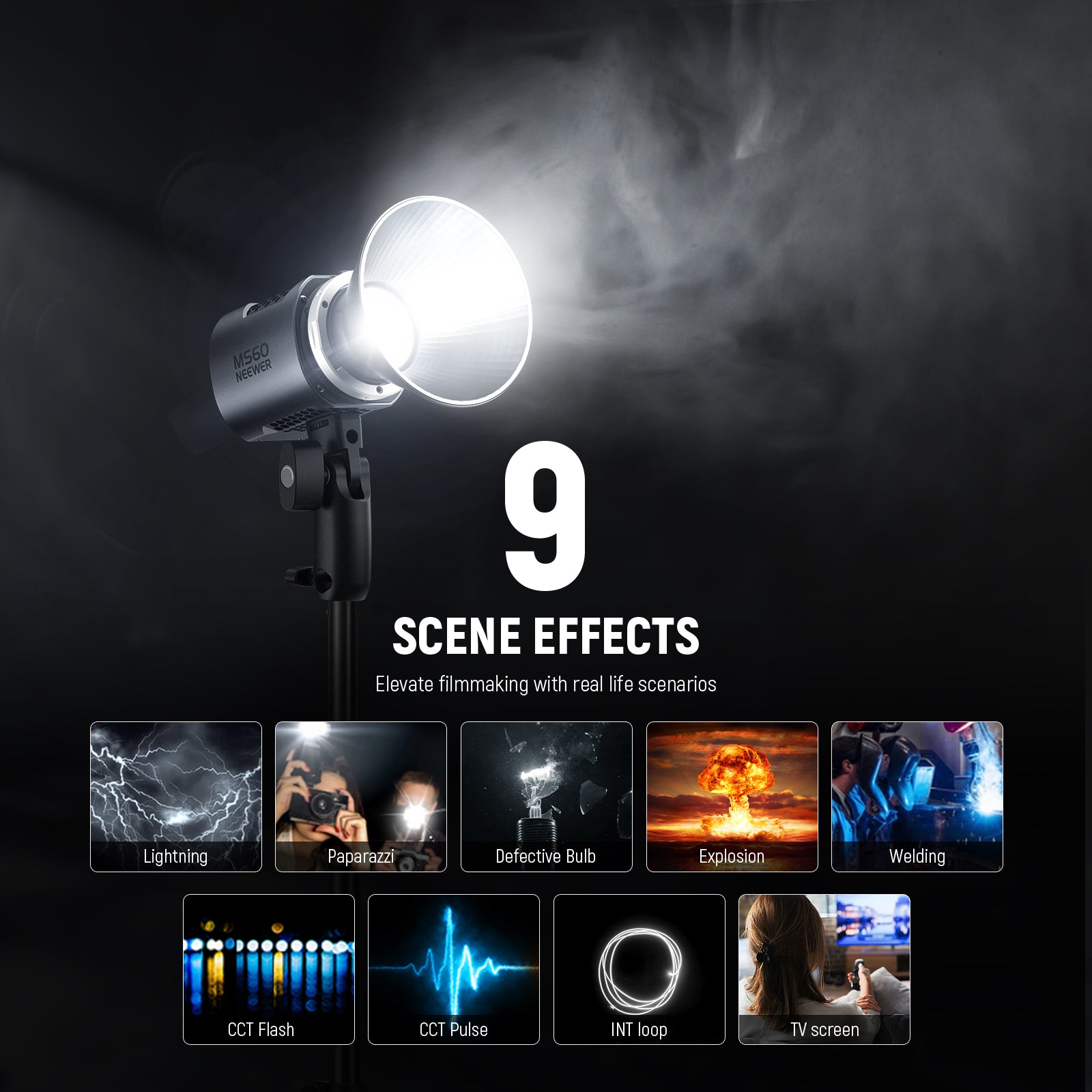 NEEWER MS60 65W Mini COB LED Video Light with Adjustable Brightness & Color Temperature - Perfect for YouTube, TikTok, Photography, and Studio Lighting
