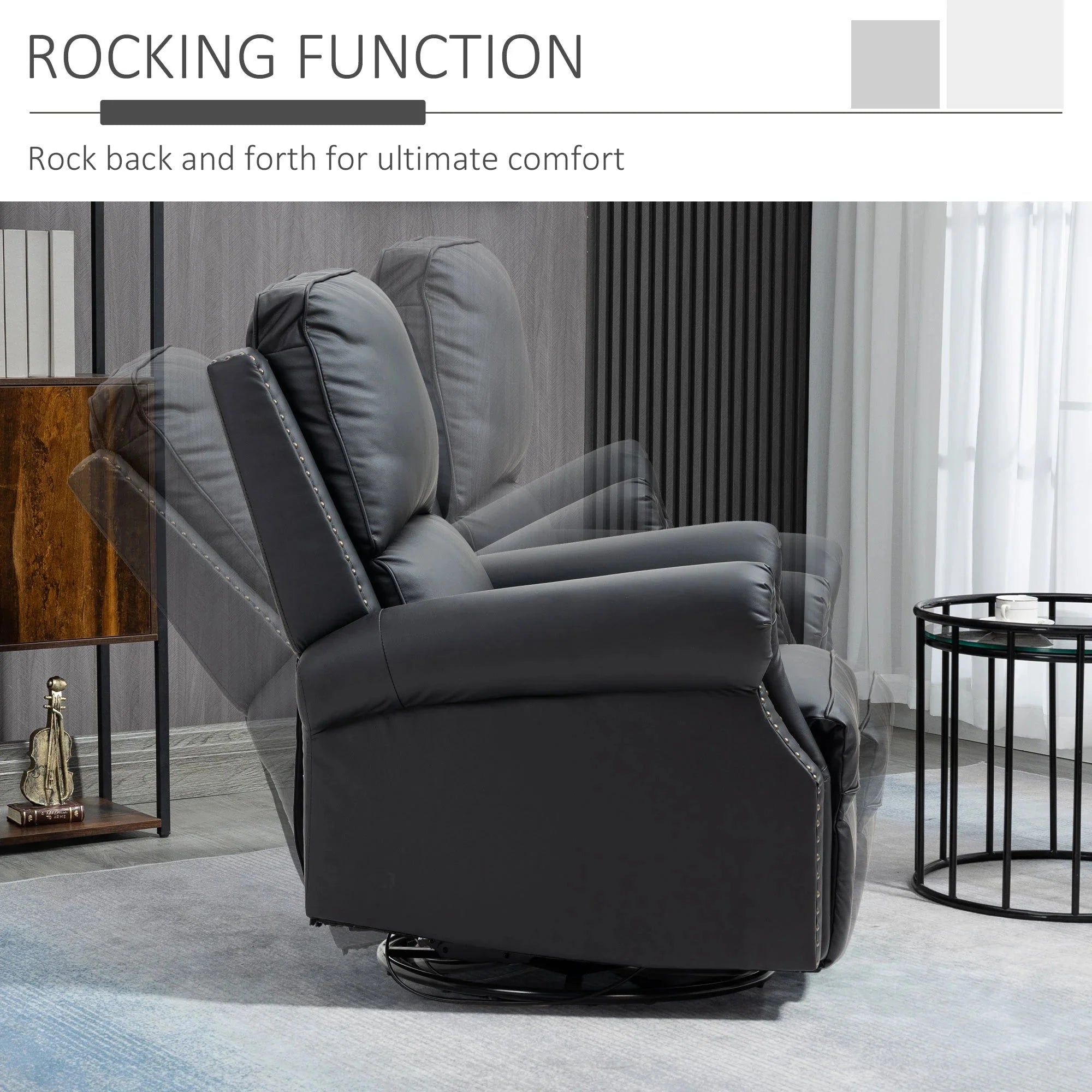 Faux Leather Swivel Rocker Recliner Chair with Nailhead Trim - Traditional Style Living Room Furniture for Relaxation & Comfort