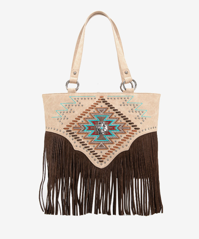 Montana West Aztec Fringe Concealed Carry Tote Bag for Women - Stylish CCW Purse with Hidden Gun Pocket - Perfect for Everyday Carry, Travel & Self Protection