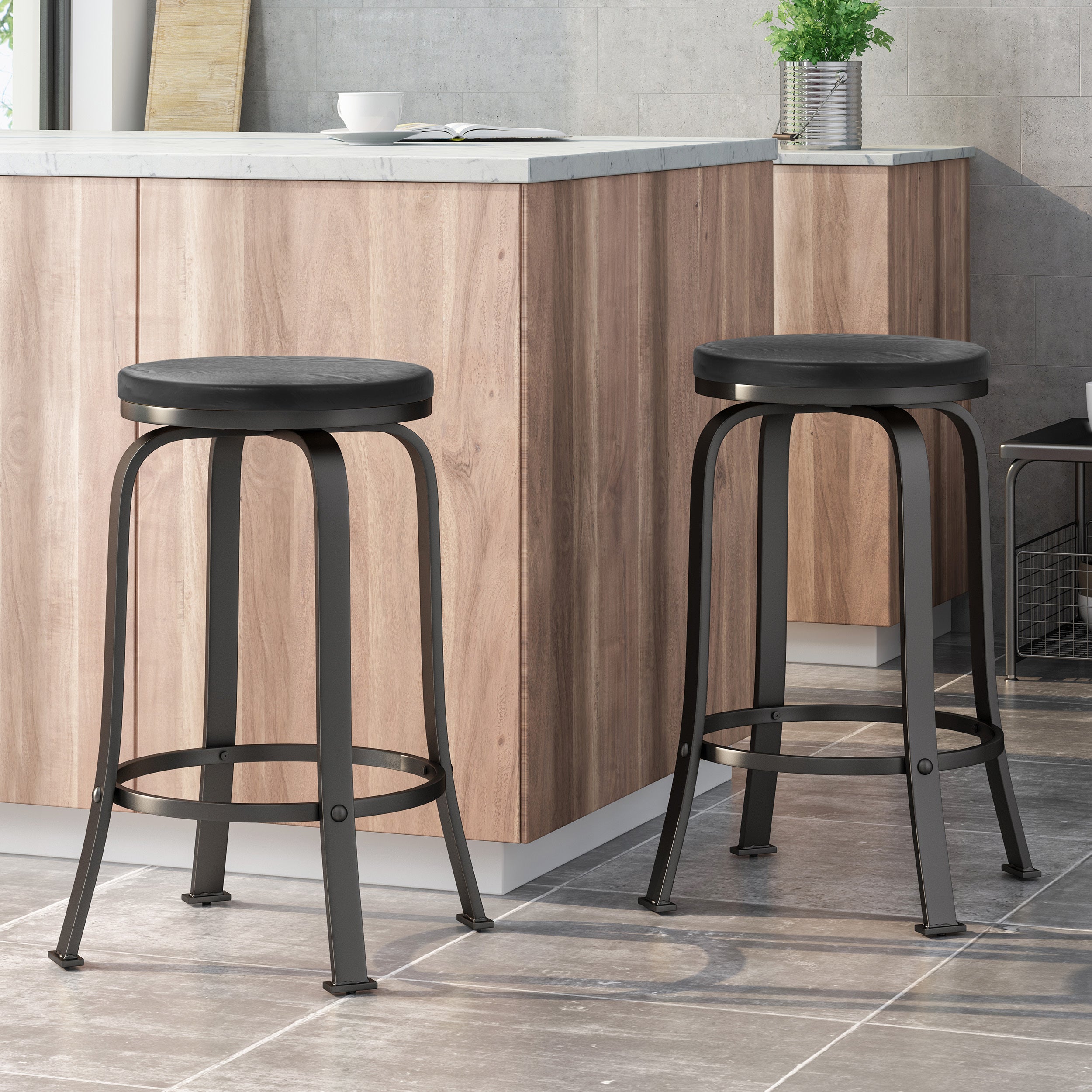 2-Piece Counter Stool Set - Modern Bar Stools for Kitchen Island, Breakfast Bar & Dining - Adjustable Height & Comfortable Seating