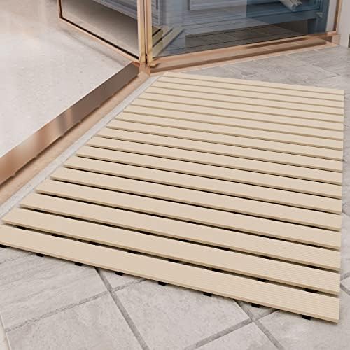 PADOOR Non-Slip Shower Mat - Heavy Duty Quick-Drain Bath Tub Mat Without Suction Cups, 16x35 Inch Beige - Perfect for Indoor/Outdoor Bathroom, Poolside & RV Use