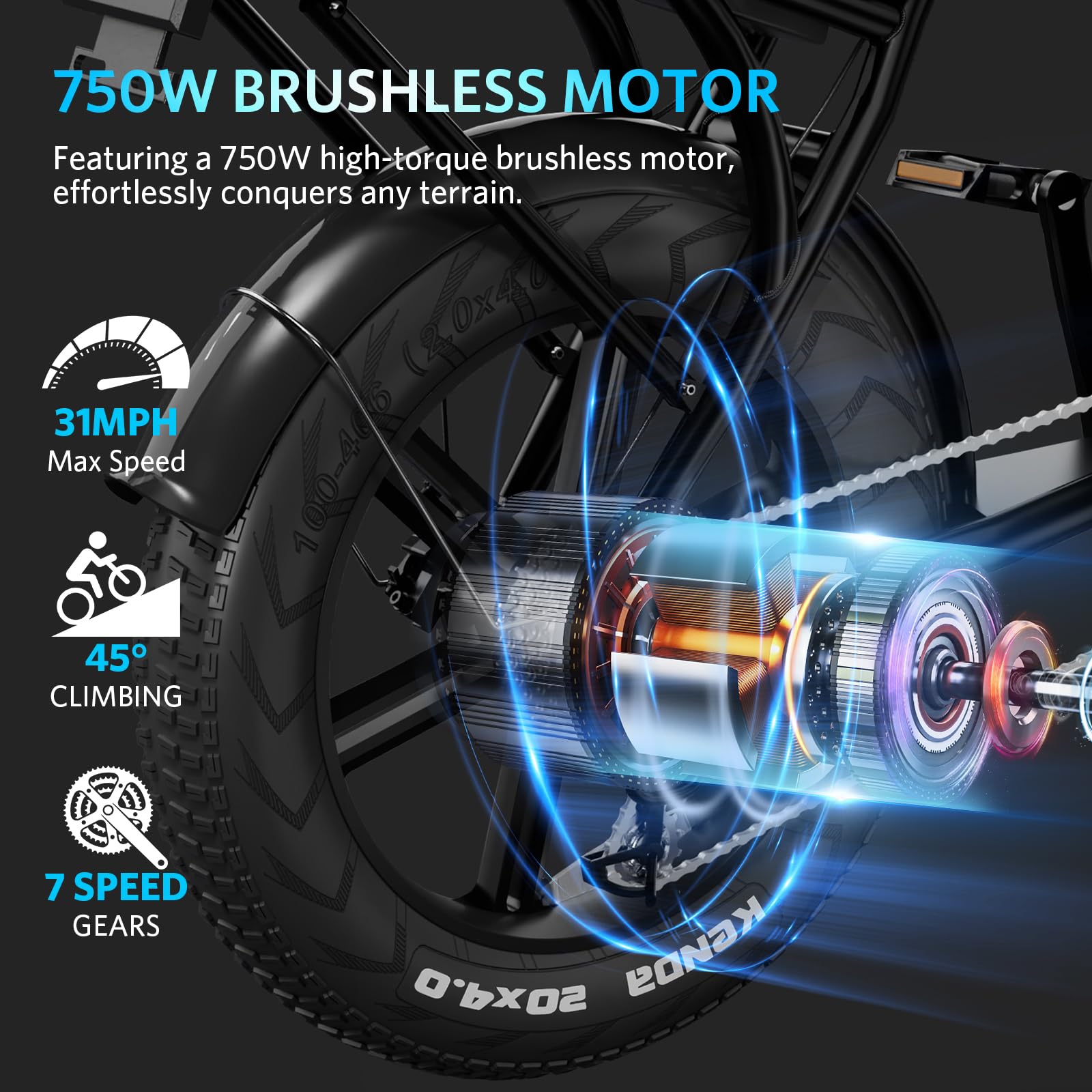 OUXI V8 750W Electric Mountain Bike for Adults - 48V 15Ah Removable Battery, 31MPH Top Speed, 20