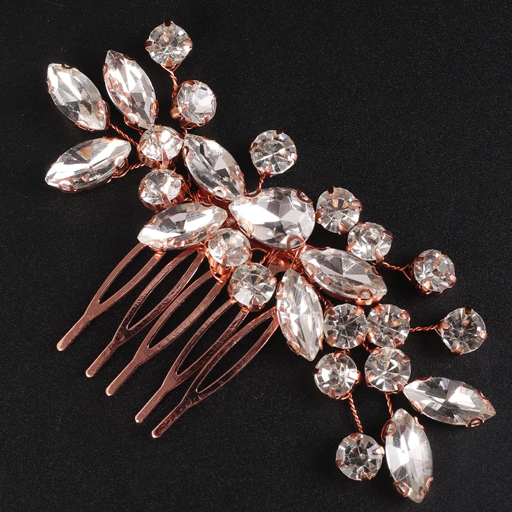 Jumwrit Rhinestone Wedding Hair Comb for Brides - Handmade Rose Gold Bridal Headpiece Hair Accessories for Women & Girls | Perfect for Weddings, Prom, and Special Occasions