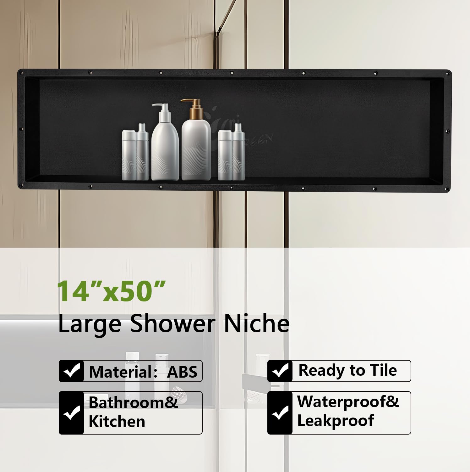 14x50 Inch Large Rectangle Shower Niche Insert with Mosaic Mesh - Tile Ready Wall Shelf for Shampoo & Toiletry Storage - Flush Mount Bathroom Organizer for Modern Showers & Spa-Like Bathrooms