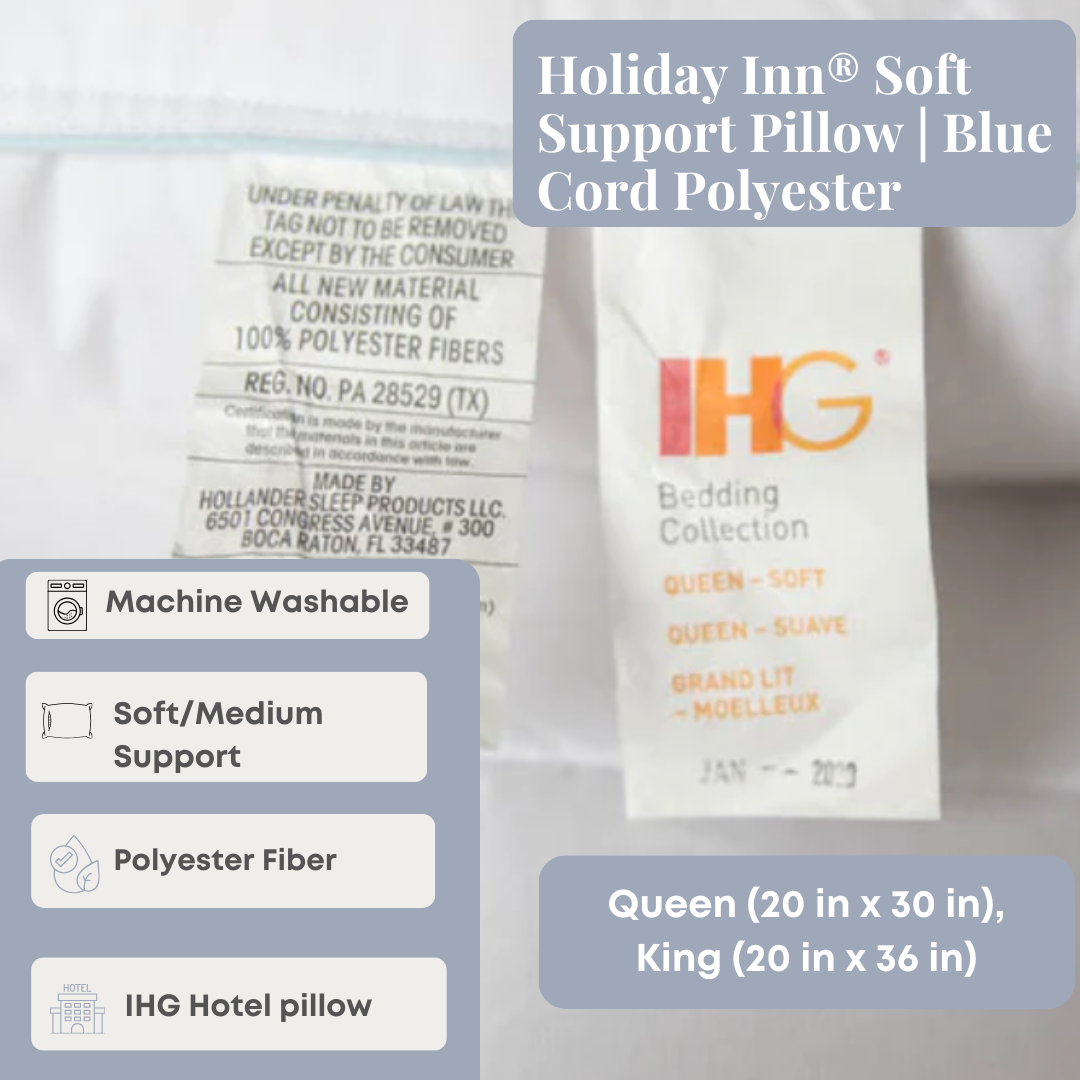 Holiday Inn® Soft Support Polyester Pillow - Hotel Quality Comfort for Home, Travel & Guest Rooms - Breathable & Hypoallergenic Bed Pillow for Side, Back & Stomach Sleepers