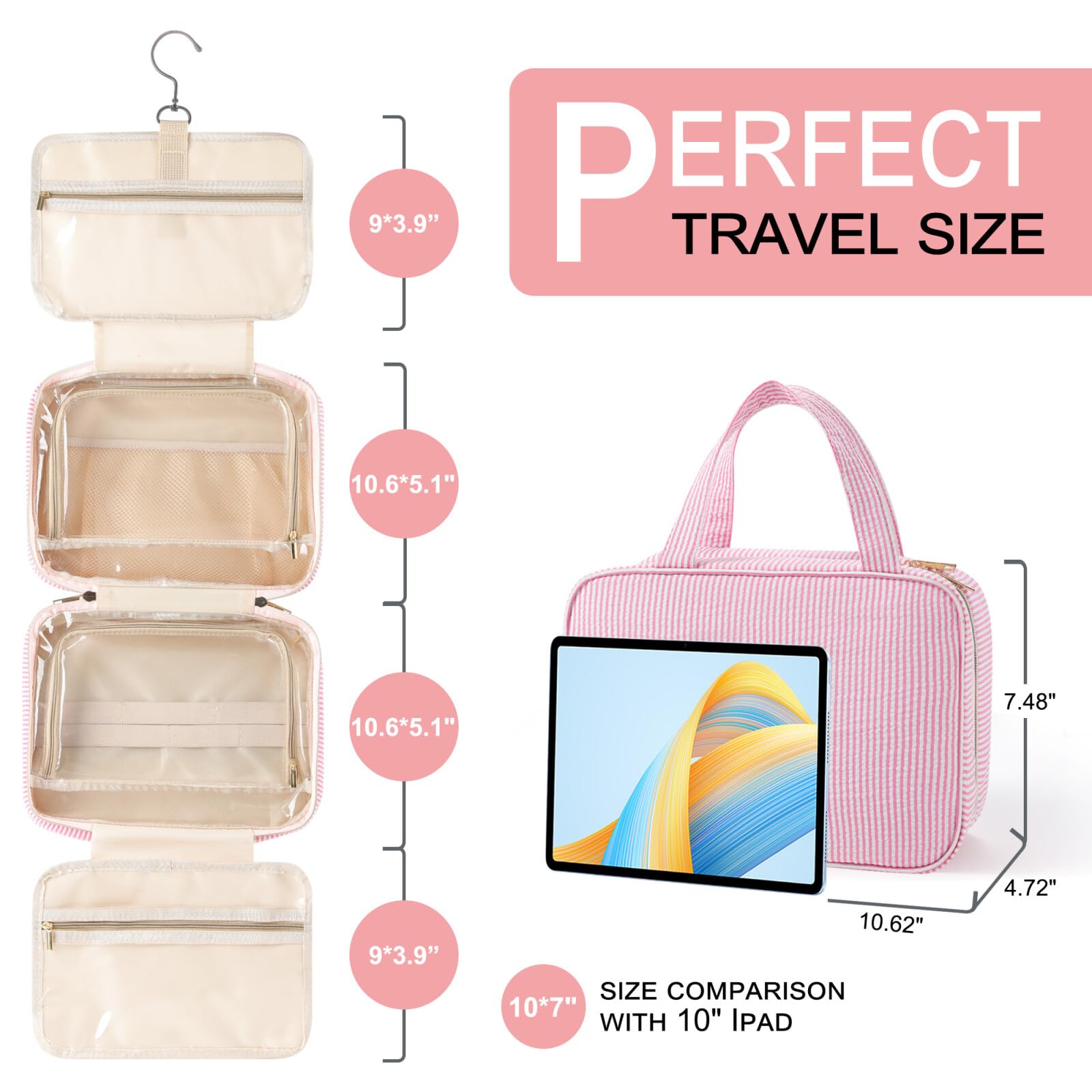 TOPEAST Hanging Toiletry Bag for Women - Travel Makeup Organizer, Blue | Perfect for Airplane Essentials & Cosmetic Storage