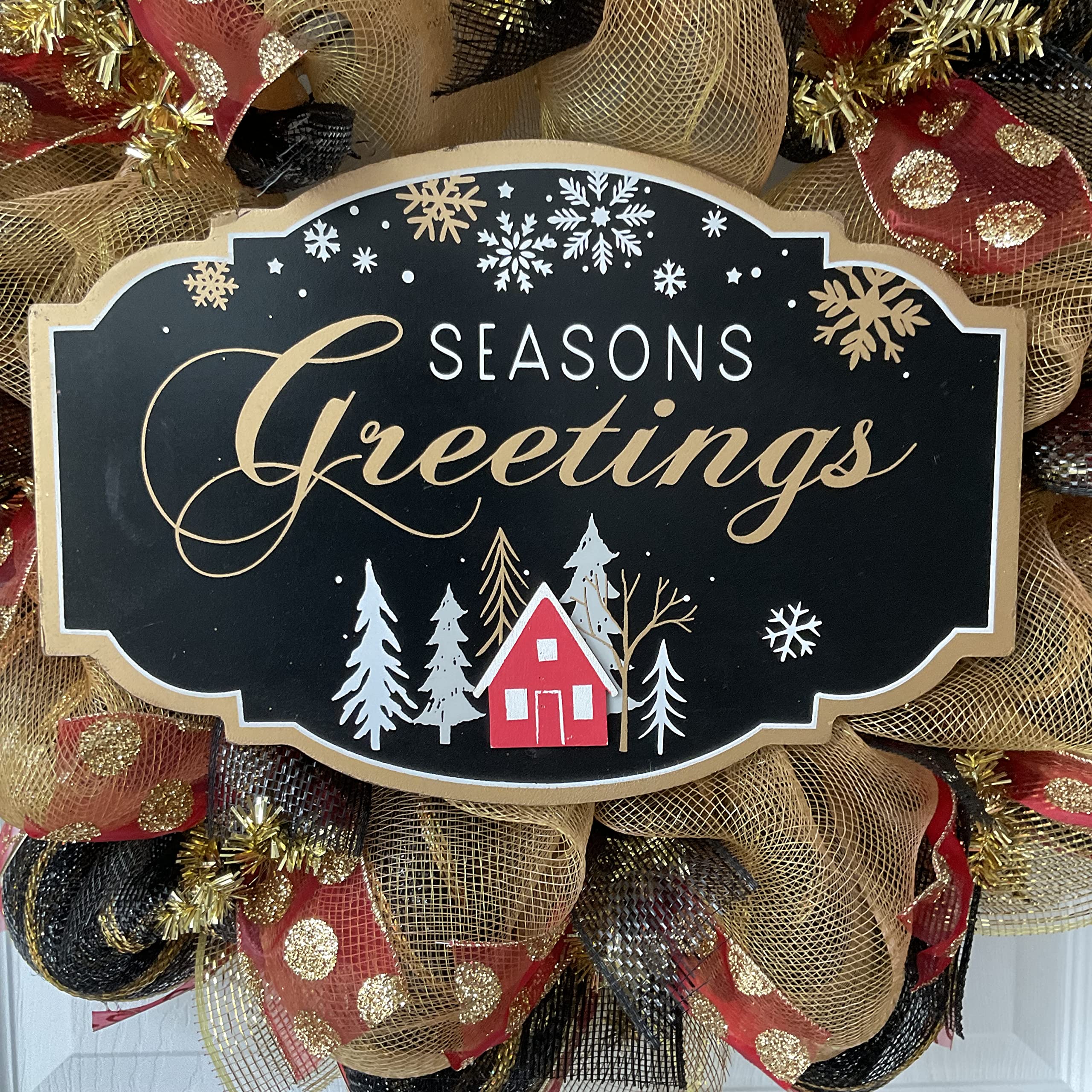 Handmade Black and Gold Deco Mesh Wreath for Christmas Decorations - Perfect for Front Door, Holiday Parties & Festive Home Decor