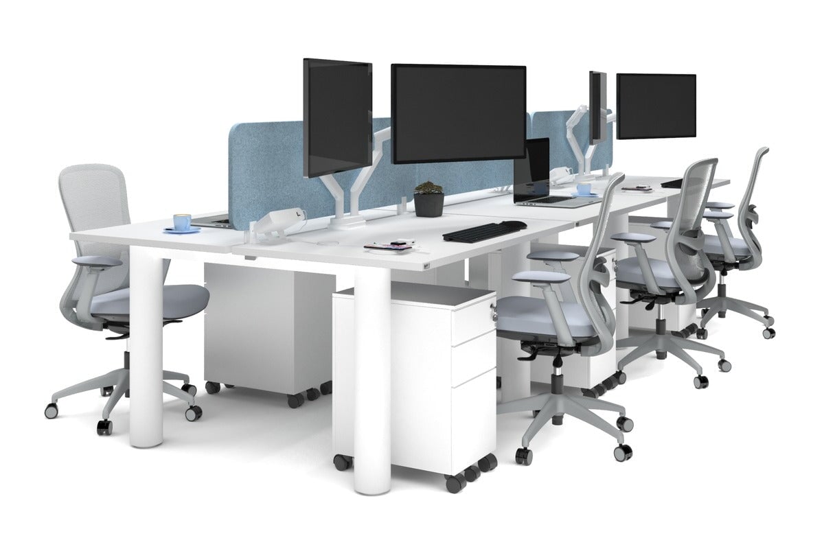 Quadro Cylinder Leg 6-Person Office Workstation Desk - 1200L x 800W with Cable Management Scallop - Perfect for Open Office Layouts & Collaborative Workspaces