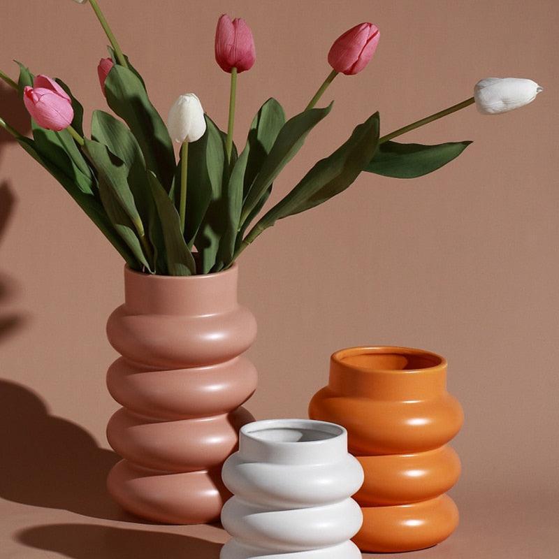 Chunky Rolls Ceramic Vase - Handmade Decorative Pot for Home Decor, Wedding Centerpiece & Boho Style Living Room Accent