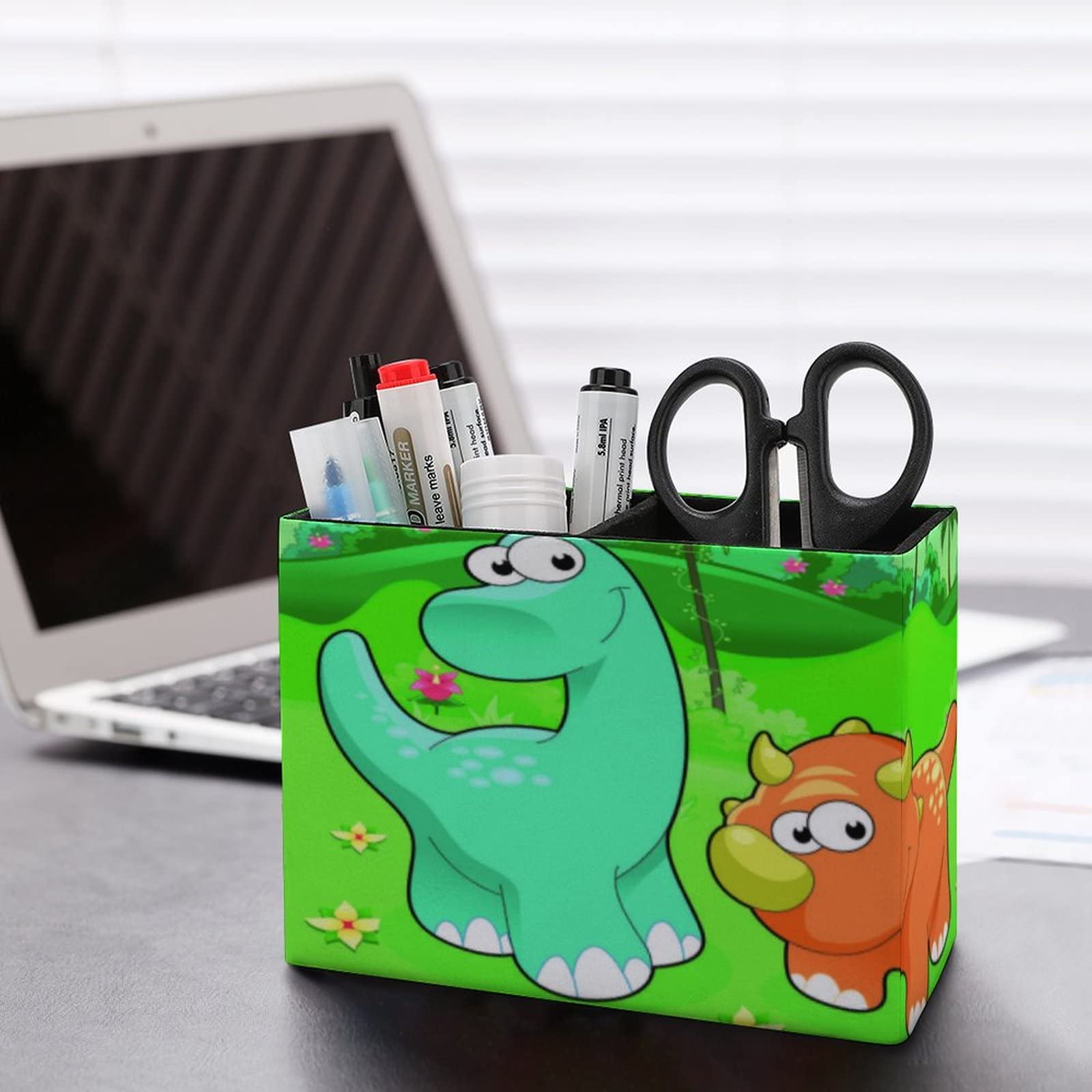 Cute Dinosaur Pen Holder for Desk - Leather Pencil Organizer & Makeup Brush Storage for Office, School, College | Perfect Desktop Organizer for Stationery, Art Supplies, and Cosmetics
