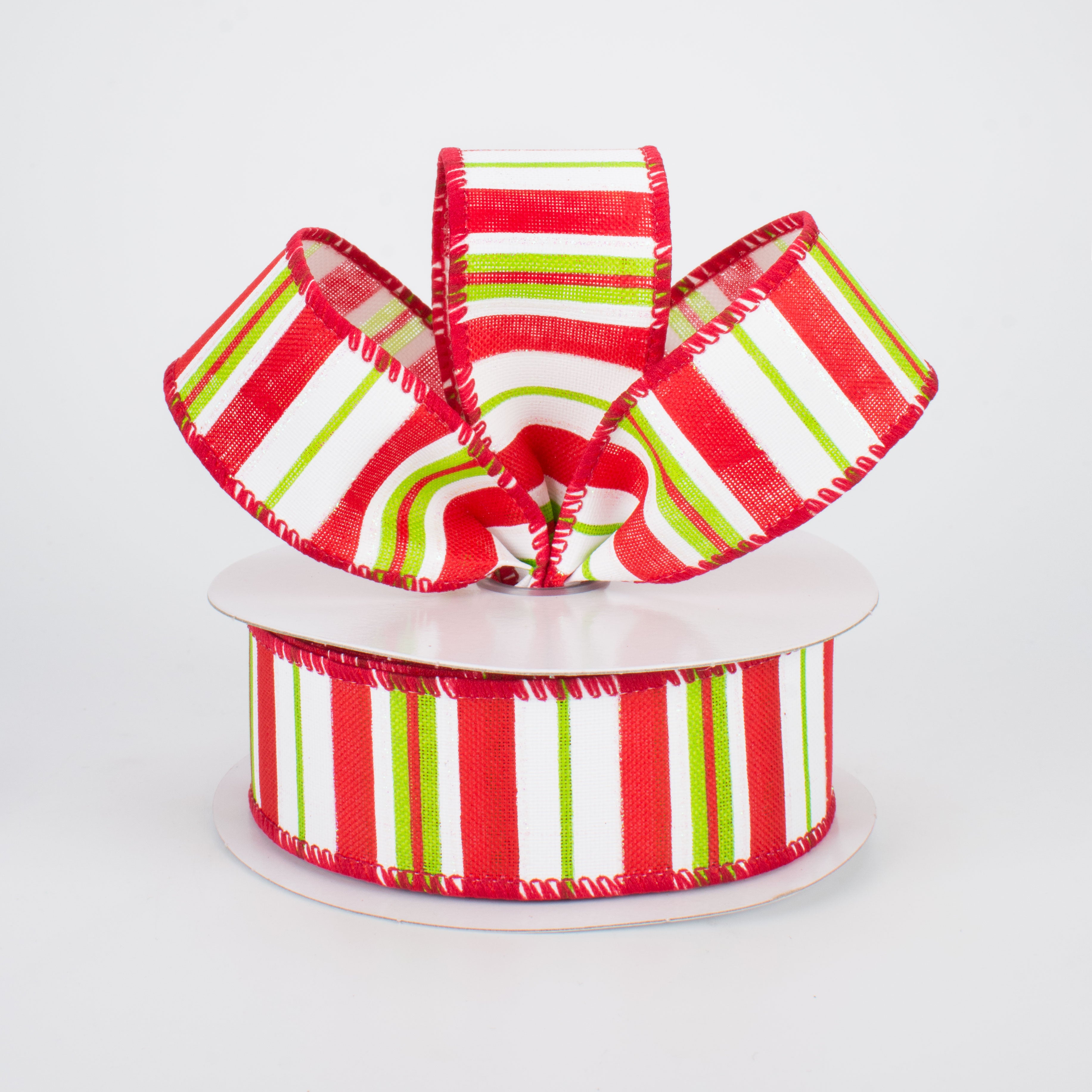 1.5 Inch Bright Christmas Stripes Canvas Ribbon - 10 Yards Bulk Roll for Holiday Gift Wrapping, Tree Decorations, and DIY Crafts