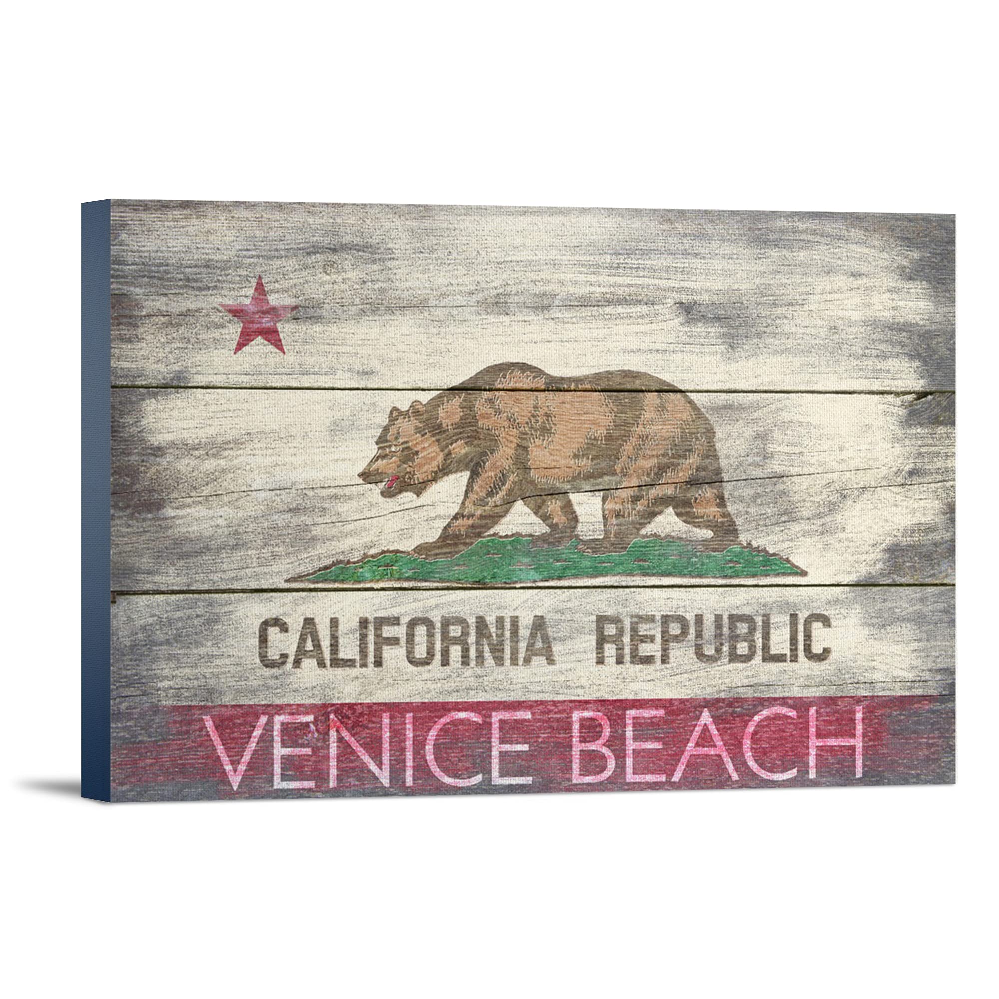 Lantern Press Venice Beach California Rustic State Flag Art - 16x24 Wrapped Canvas Wall Decor for Living Room, Bedroom & Office