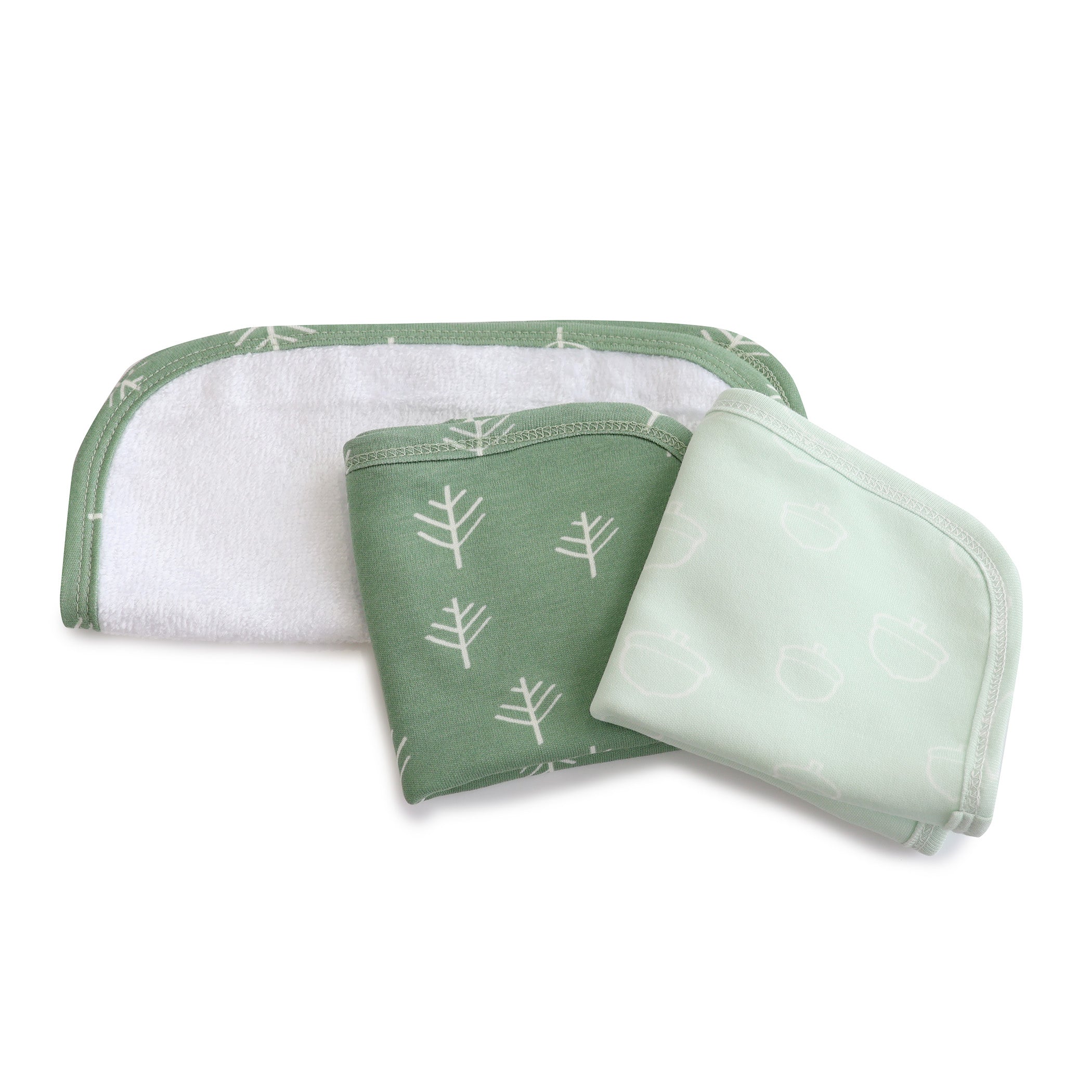 Premium Nordic 3-Pack Wash Cloths - Dusty Avocado & Forest Green | Soft Eco-Friendly Bath & Kitchen Towels for Spa, Baby Care & Home Cleaning
