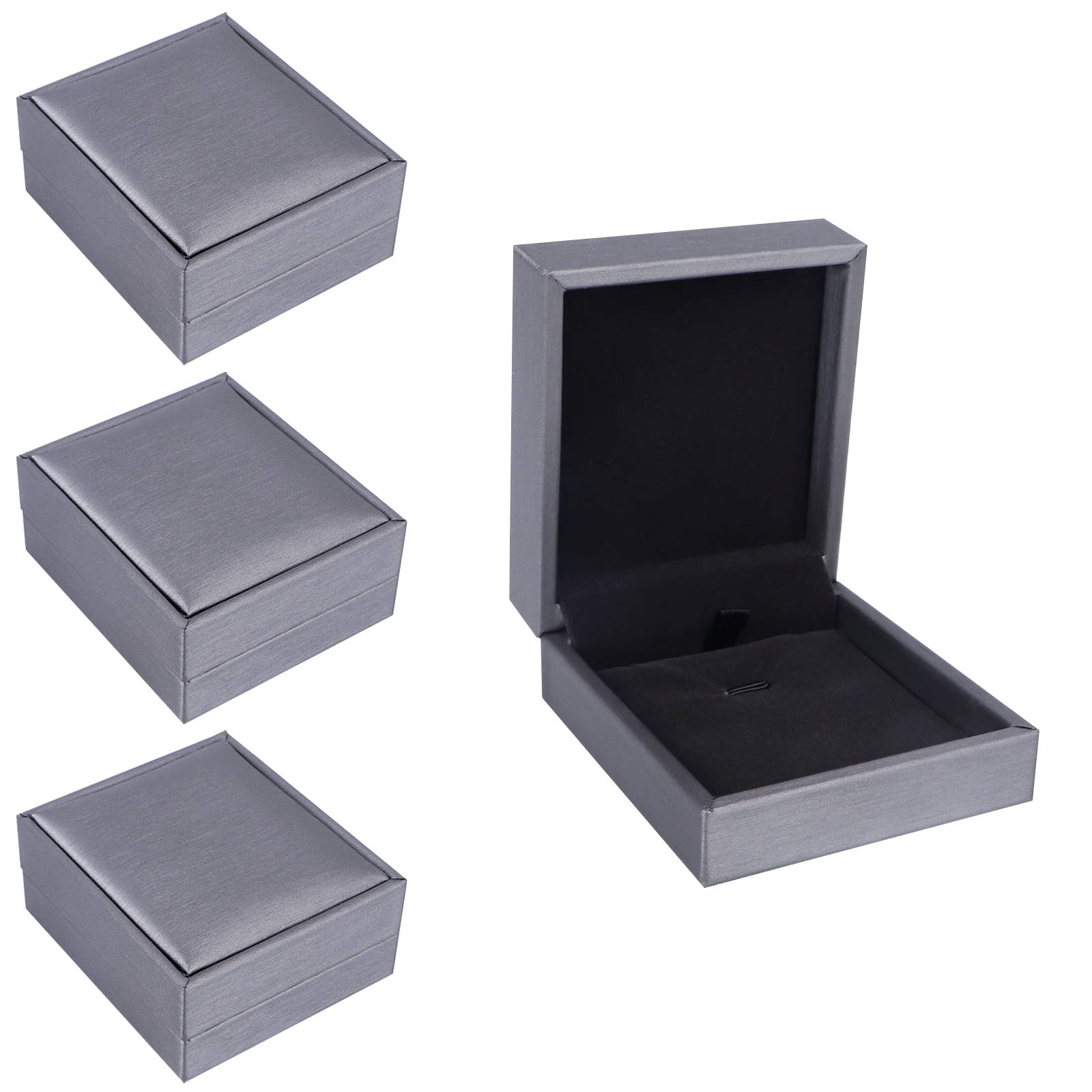 4 Pack PU Leather Jewelry Gift Box Set - Necklace Pendant & Earring Storage Case for Proposal, Engagement, Wedding - Perfect for Jewelry Presentation, Bridal Party Gifts & Keepsake Organization (Grey)