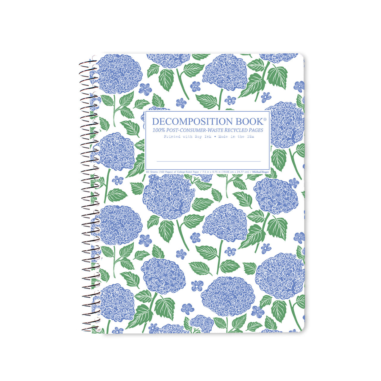 Hydrangea Large Spiral Notebook - A5 Lined Journal with Thick Paper, Perfect for School, Office & Creative Writing - Floral Design Gift for Women & Students