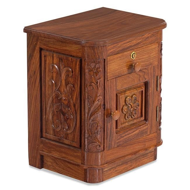 Antique Brass Embossed Solid Wood Carved Czar Bedside Table - Elegant Nightstand for Bedroom, Living Room, or Guest Room Decor