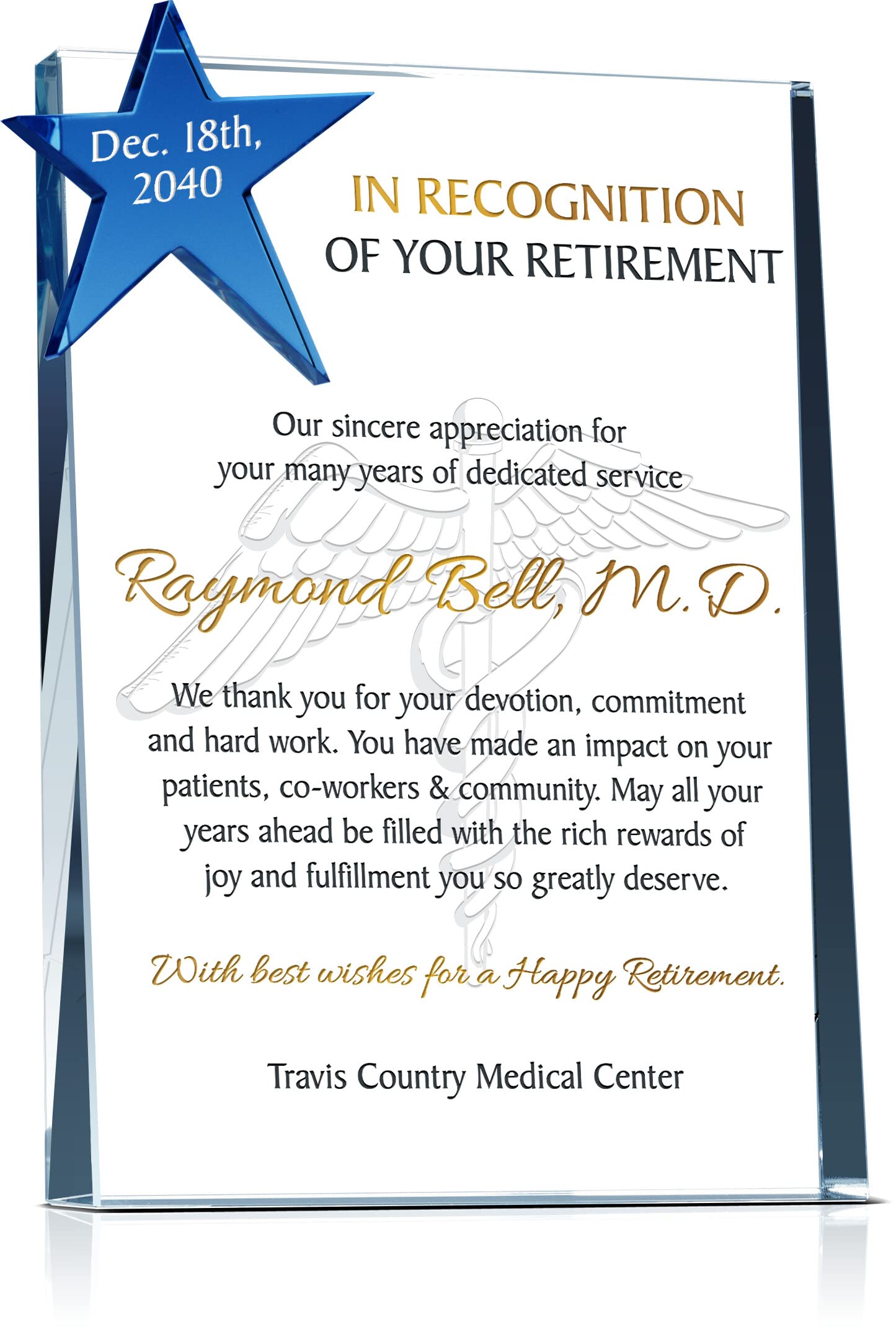 Custom Engraved Crystal Star Retirement Plaque for Doctors & Nurses - Personalized with Name & Date - Unique Retirement Gift for Medical Professionals (8 Inch) - Perfect for Office Decor, Retirement Parties & Appreciation Ceremonies