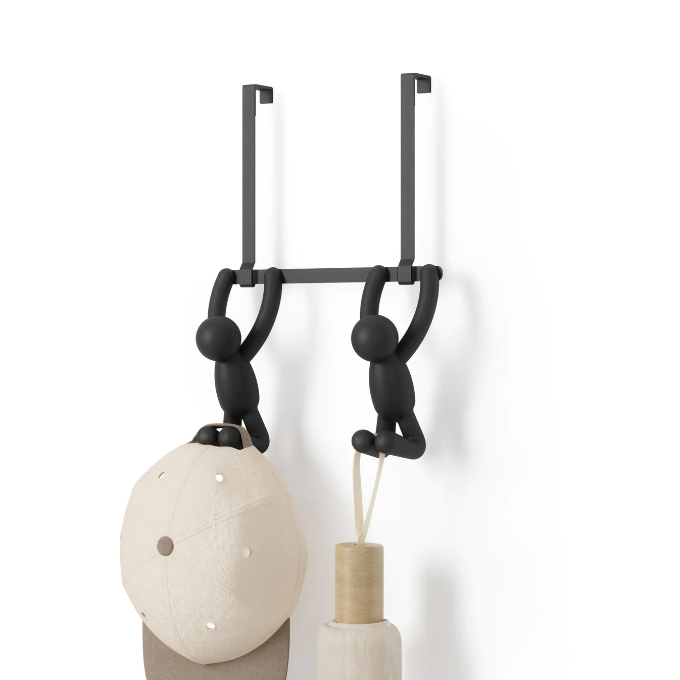 Buddy Over Door Hooks - Set of 2, Black or White - Space Saving Hooks for Hanging Coats, Hats, Bags & Towels - Perfect for Bedroom, Bathroom & Entryway Organization