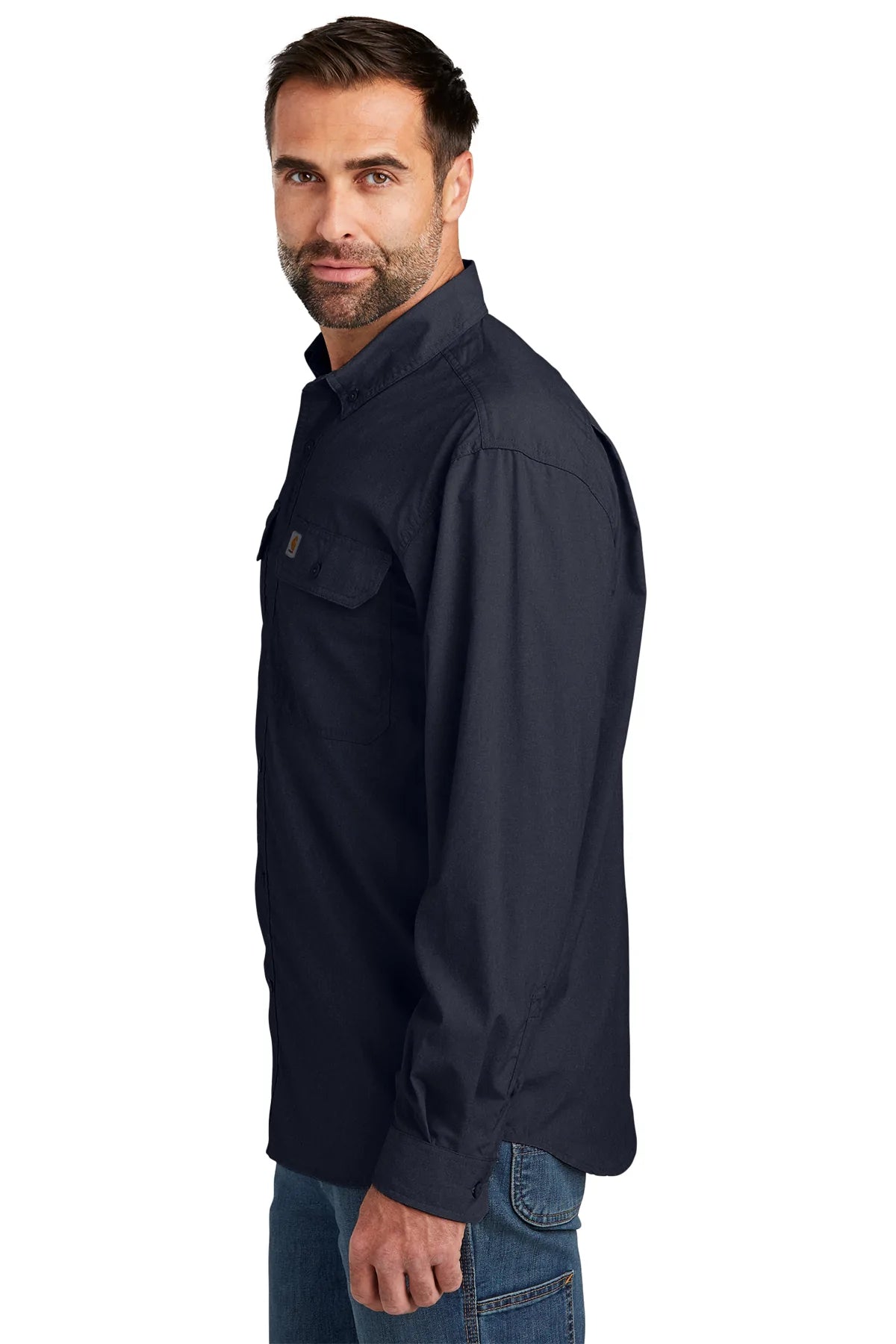 Carhartt Force Long Sleeve T-Shirt for Men - Durable Work Shirt, Navy Blue - Perfect for Construction, Outdoor Work & Casual Wear